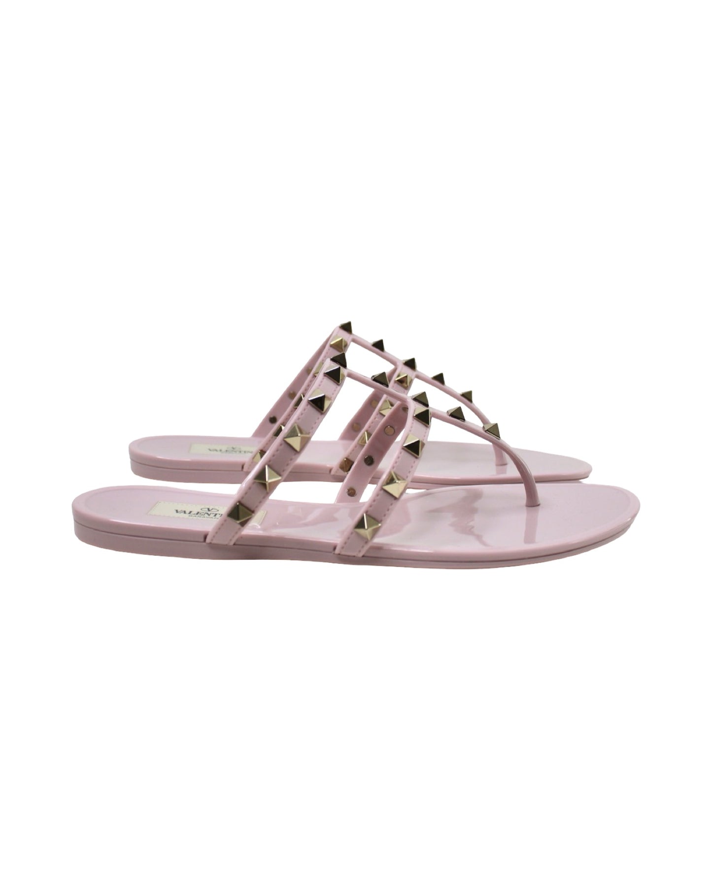 Valentino Garavani Rockstud Flat Rubber Sandal, Size 37