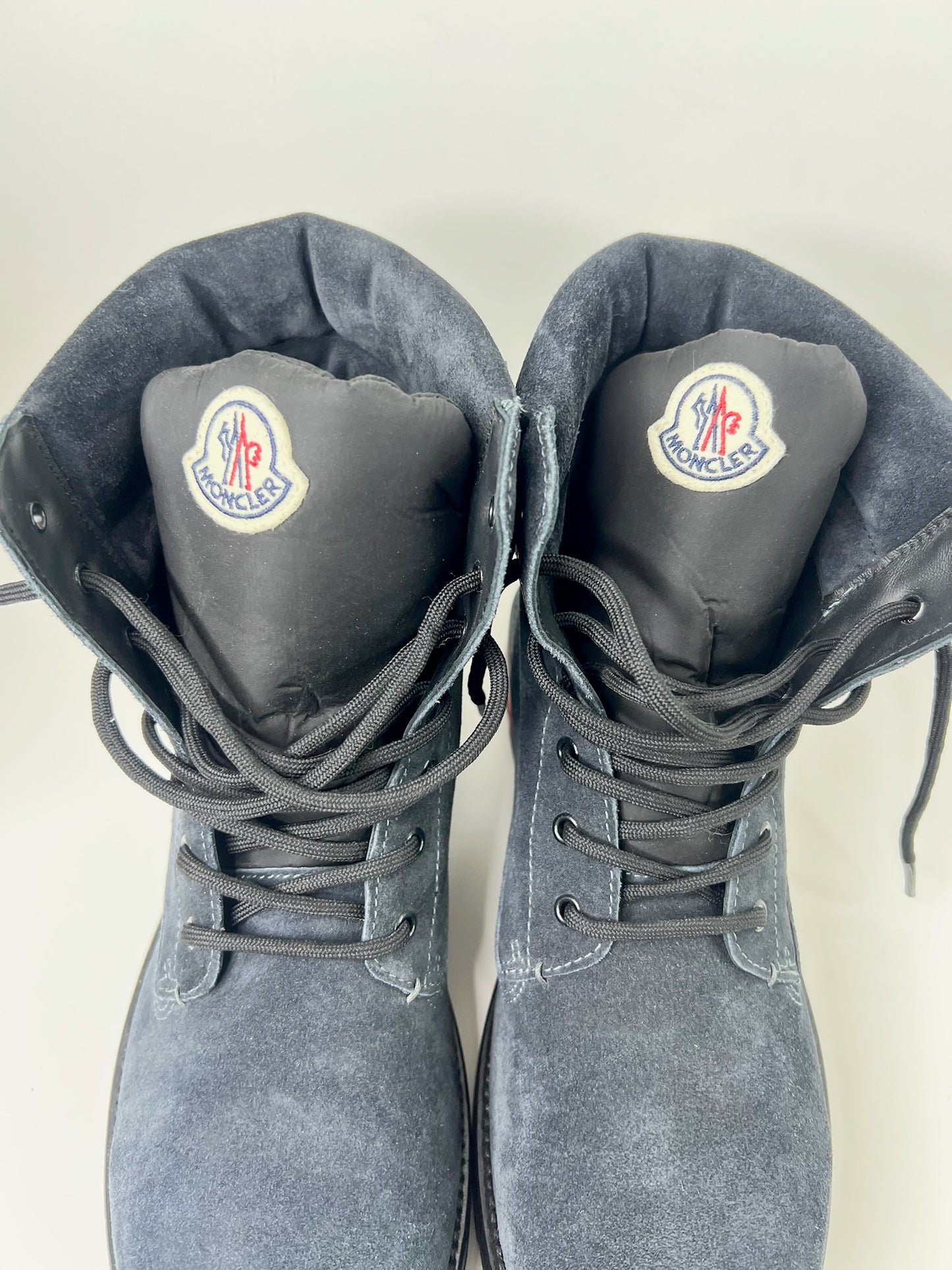 Moncler Navy Suede Combat Boots, Size 45