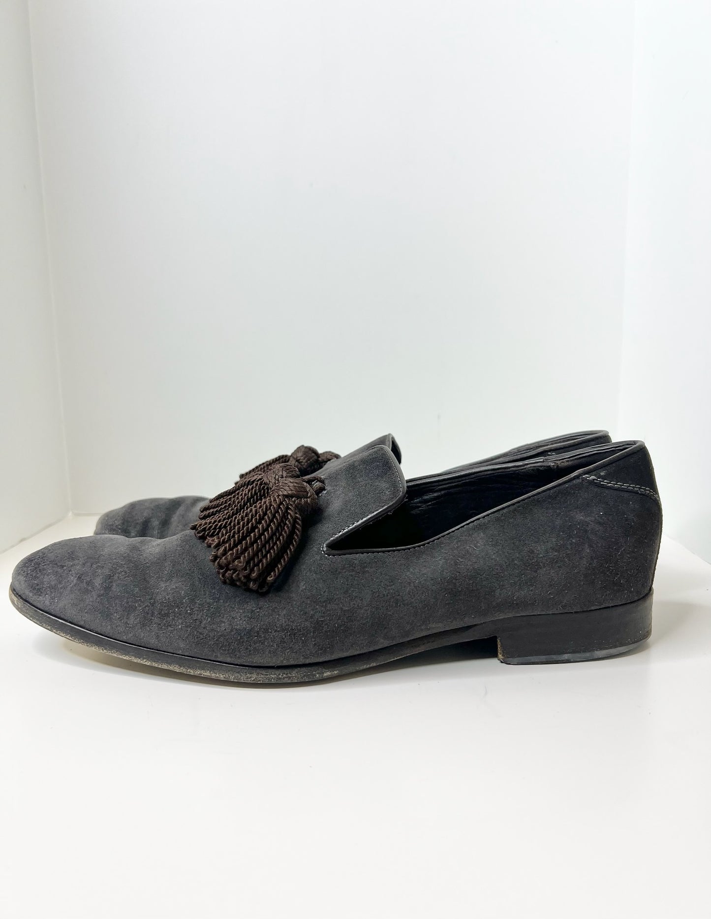 Jimmy Choo Brown Suede and Leather Foxley Tassel Loafers, Size 46