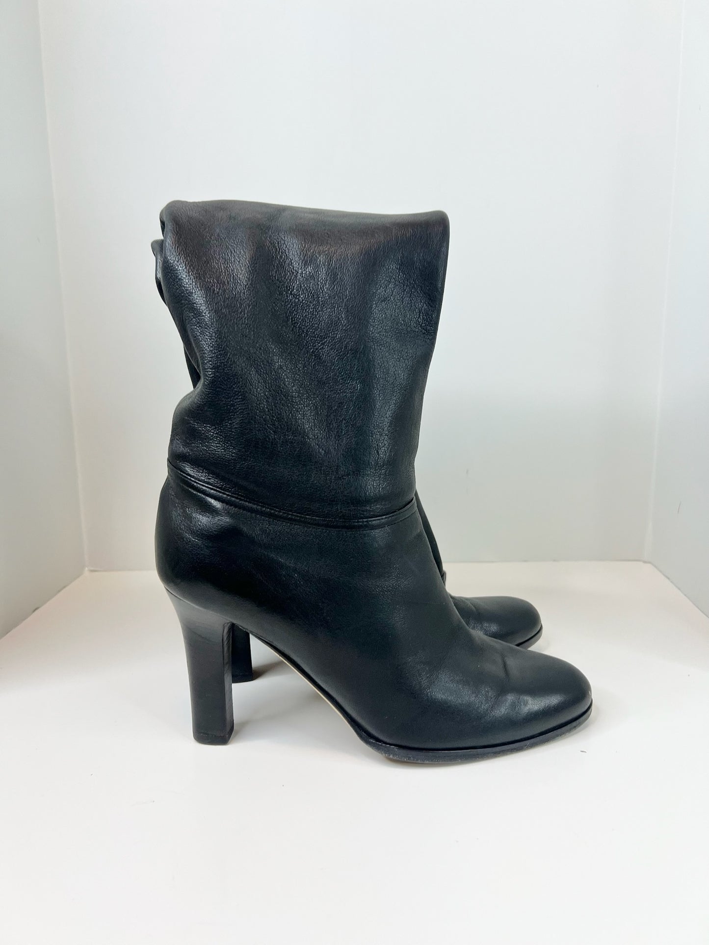 Jimmy Choo Black Leather Over-The-Knee Boots, Size 37