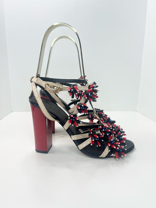 Tory Burch Ambrosia Raffia Beaded Sandals, Size 9