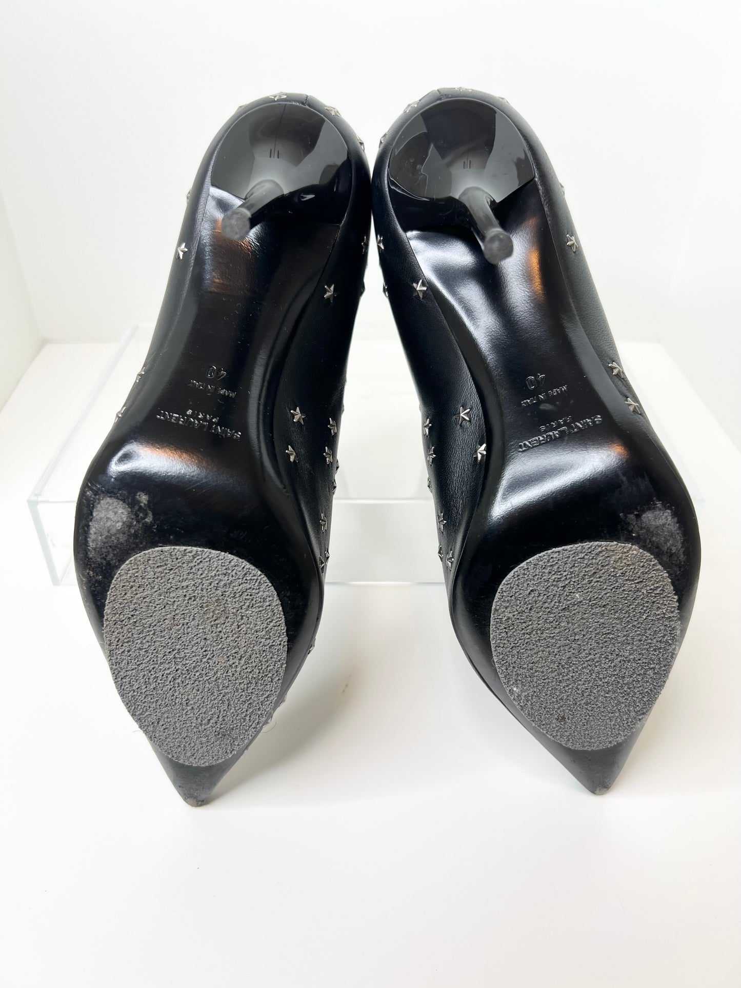 Saint Laurent Pierre Star-Embellished 95 Leather Boots, Size 40