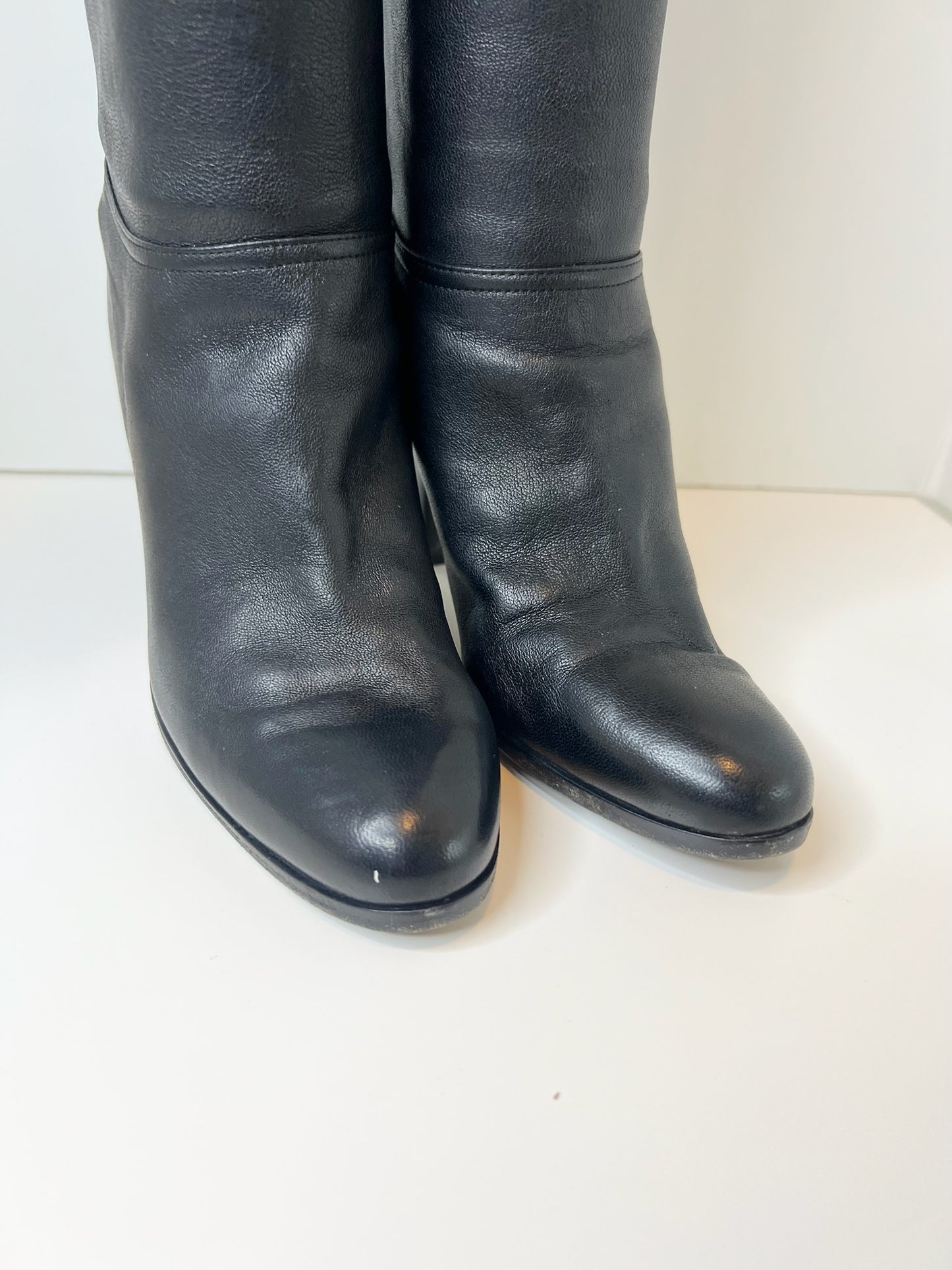 Jimmy Choo Black Leather Over-The-Knee Boots, Size 37