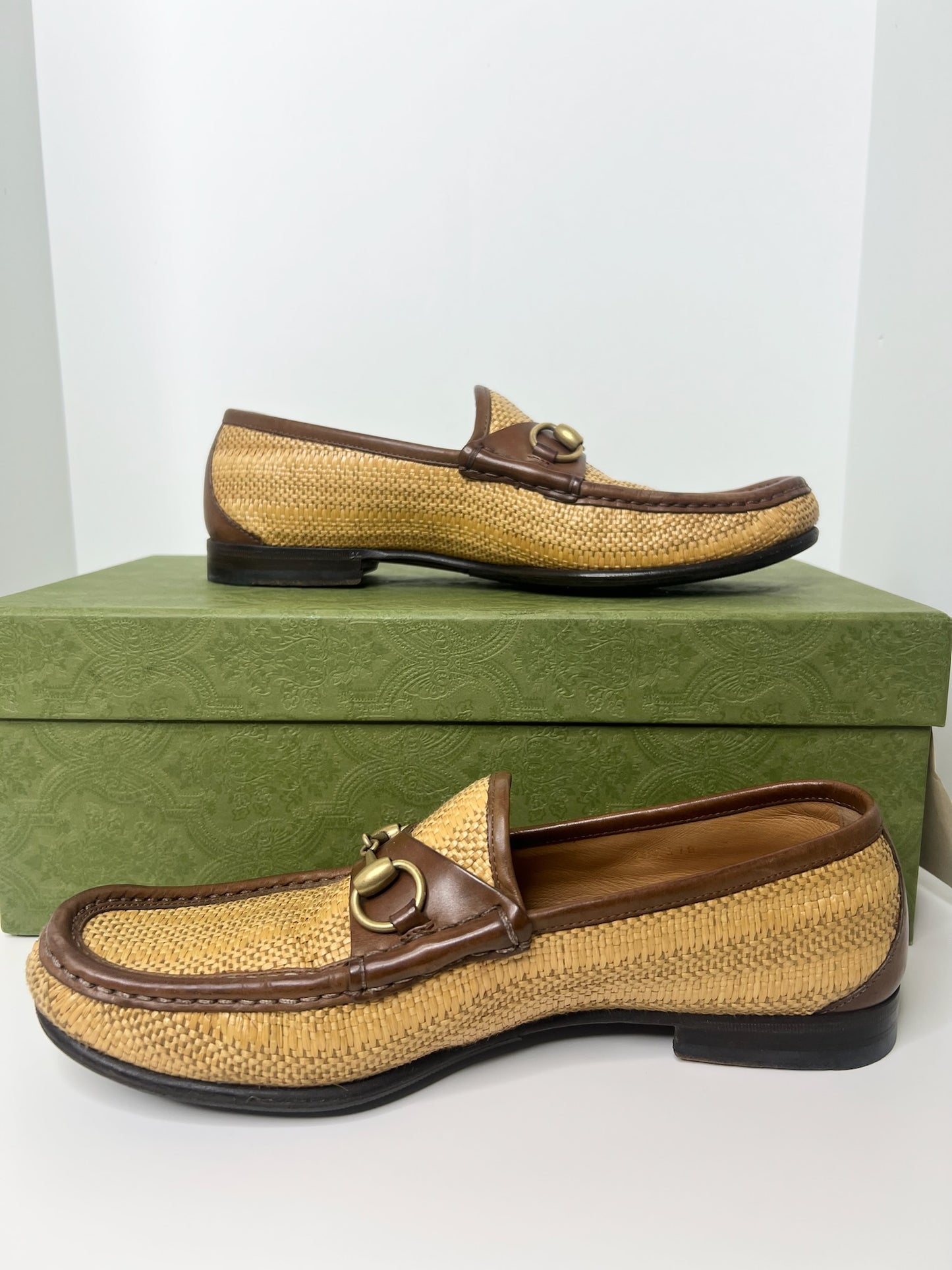 Gucci Horsebit Raffia Loafers, Size 7