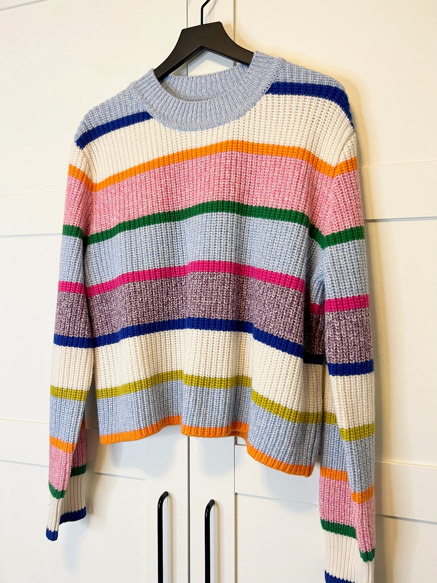 La Ligne Colorful Stripe Crewneck Sweater, Size L