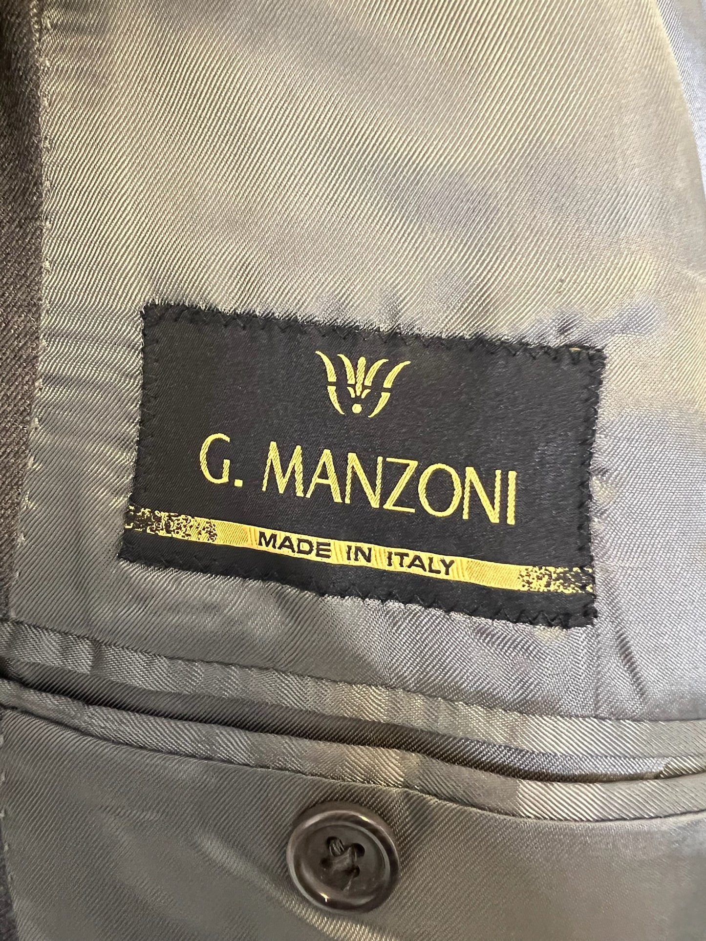 Gianni Manzoni Super 140s Italian Gray Wool Stripe 2-Piece Suit (Jacket and Pants), Size 42