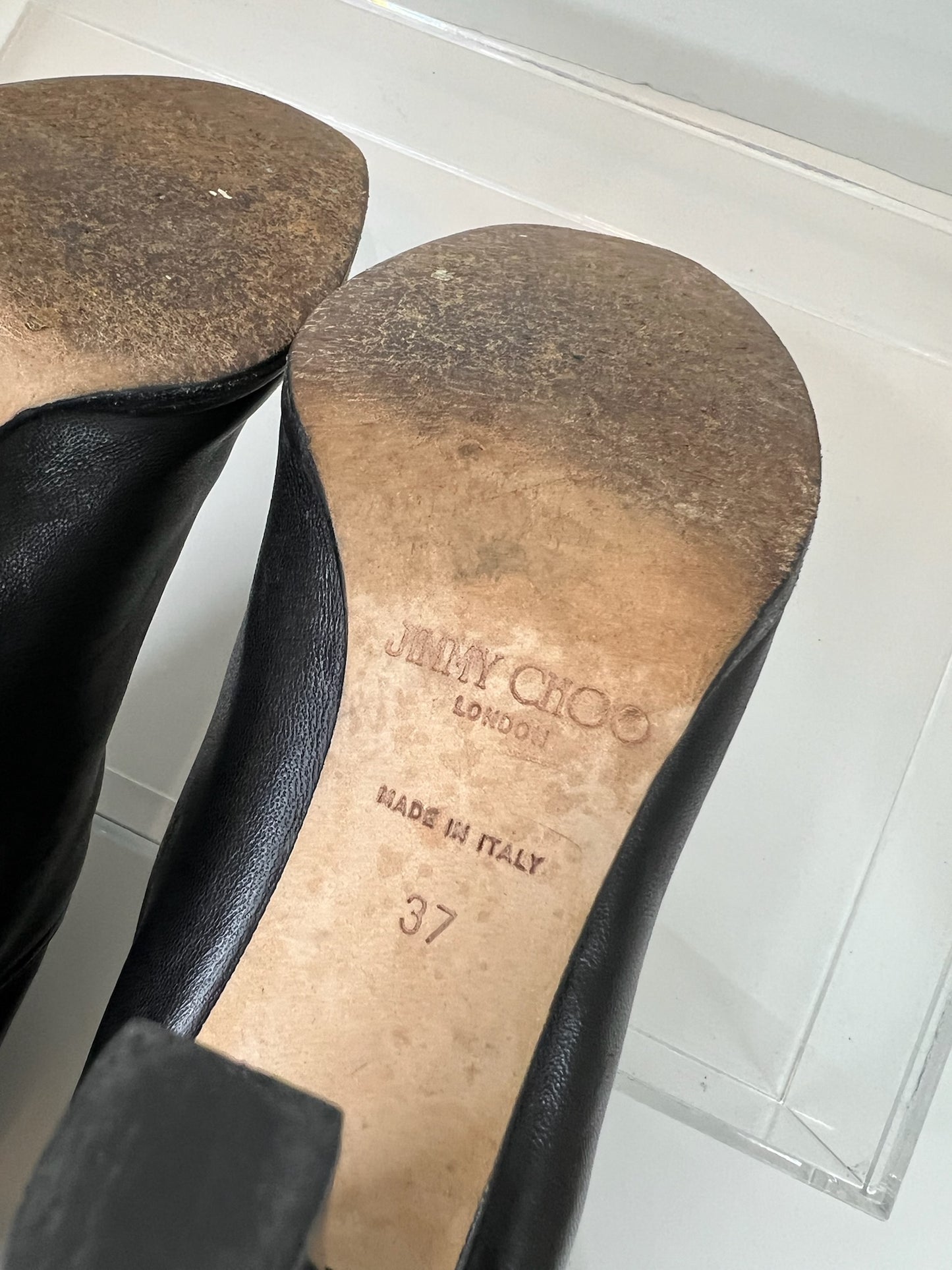Jimmy Choo Black Leather Over-The-Knee Boots, Size 37