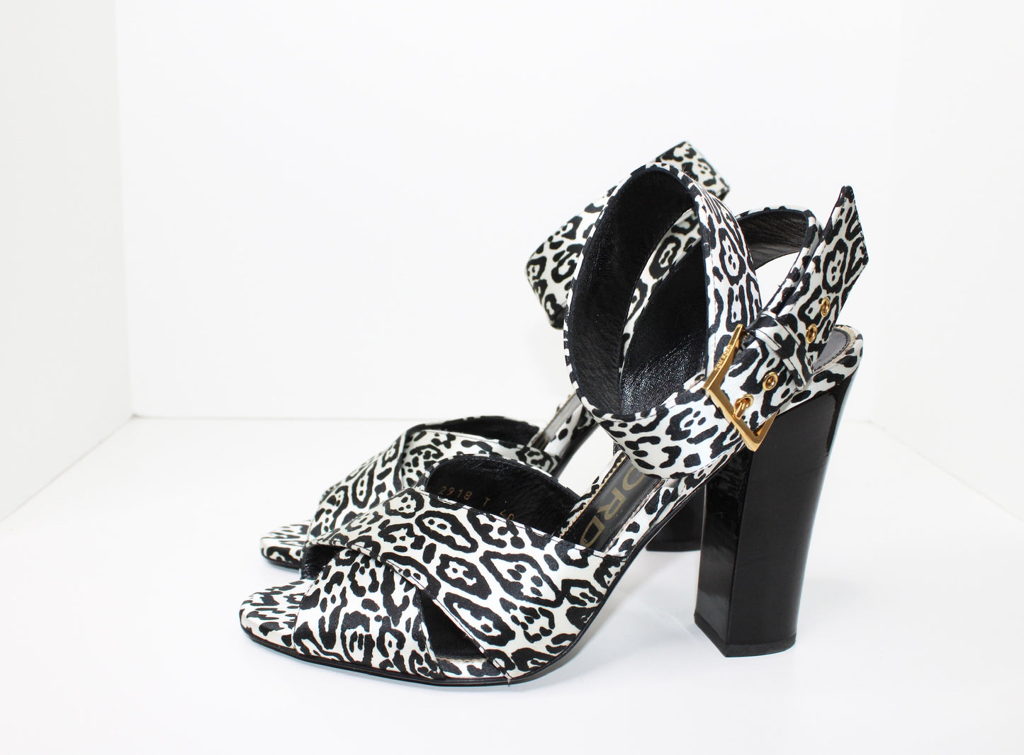 Tom Ford Leopard Print Satin Sandals, Size 40