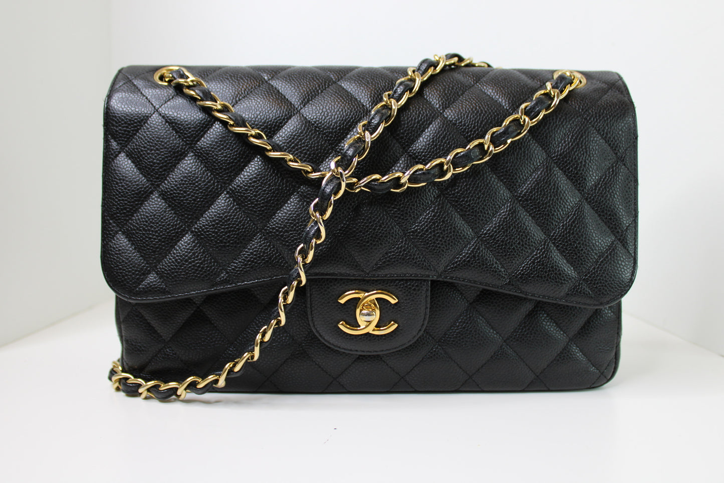 Chanel Black Caviar Quilted Jumbo Double Flap