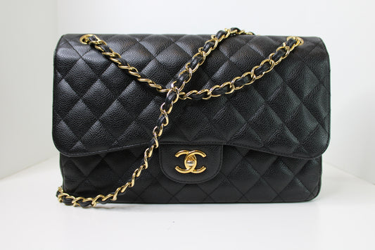 Chanel Black Caviar Quilted Jumbo Double Flap