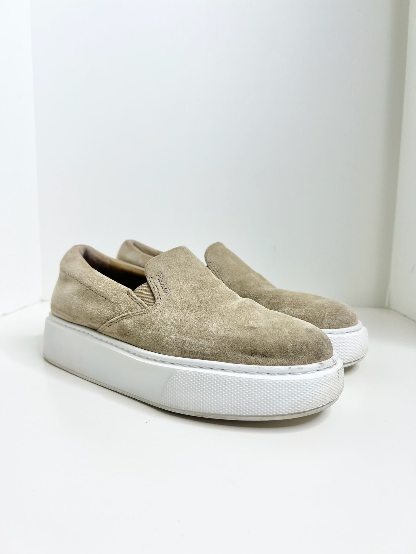 Prada Suede Slip-On Sneakers, Size 38
