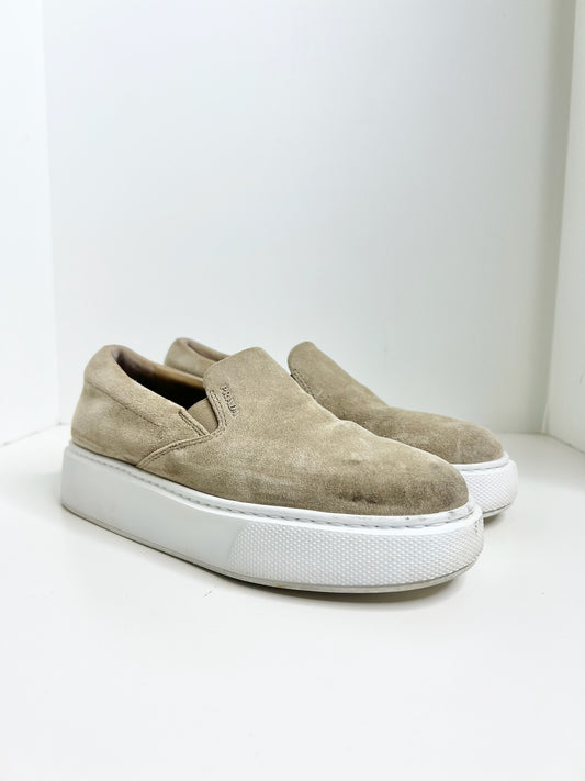 Prada Suede Slip-On Sneakers, Size 38