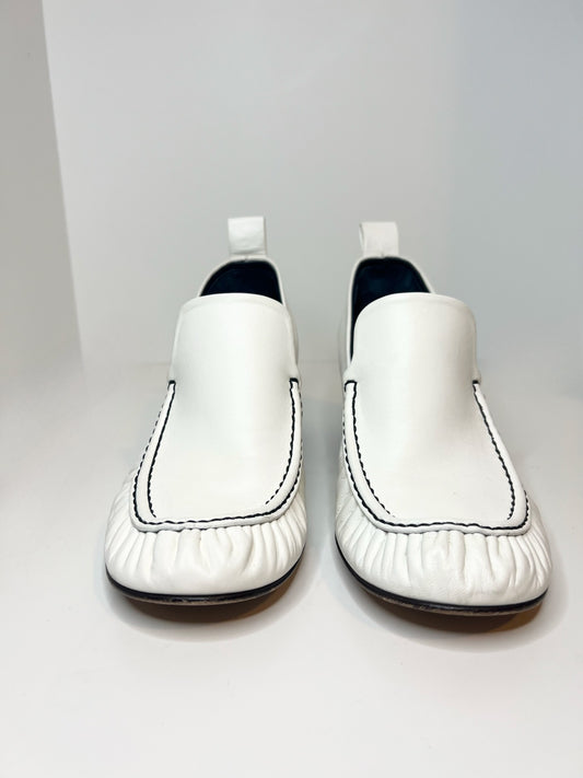 Celine White Leather Loafers, Size 38