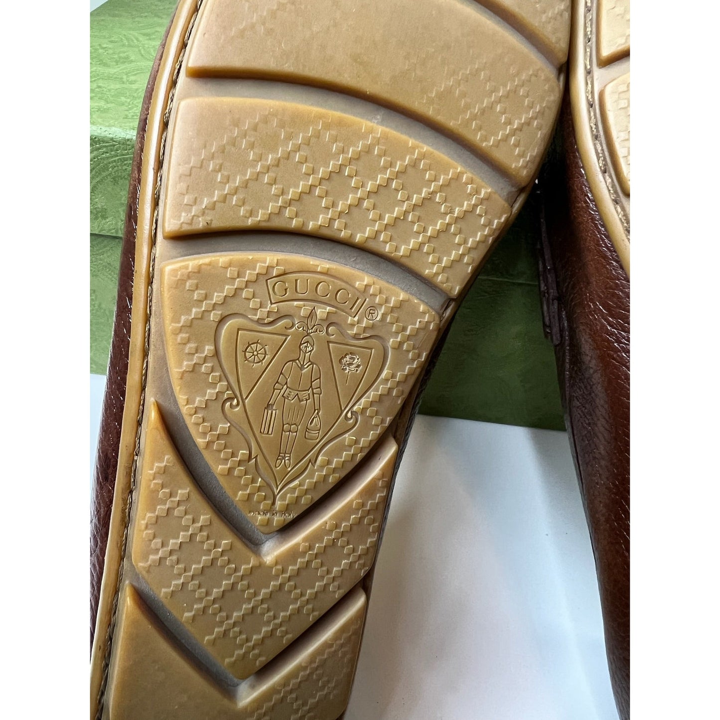 Gucci Brown Leather Driver w/ Embossed Horsebit Logo, Size 6.5