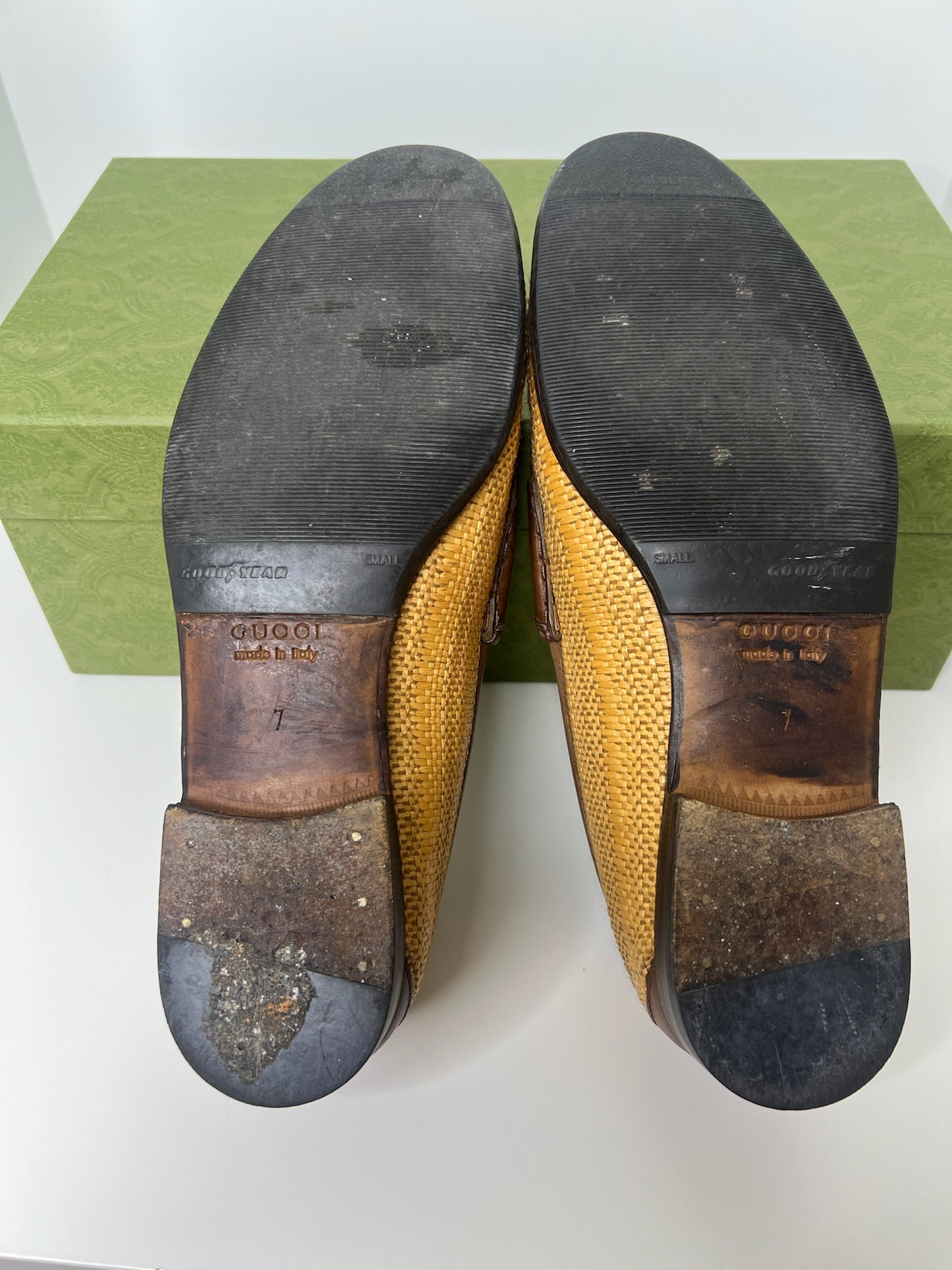 Gucci Horsebit Raffia Loafers, Size 7