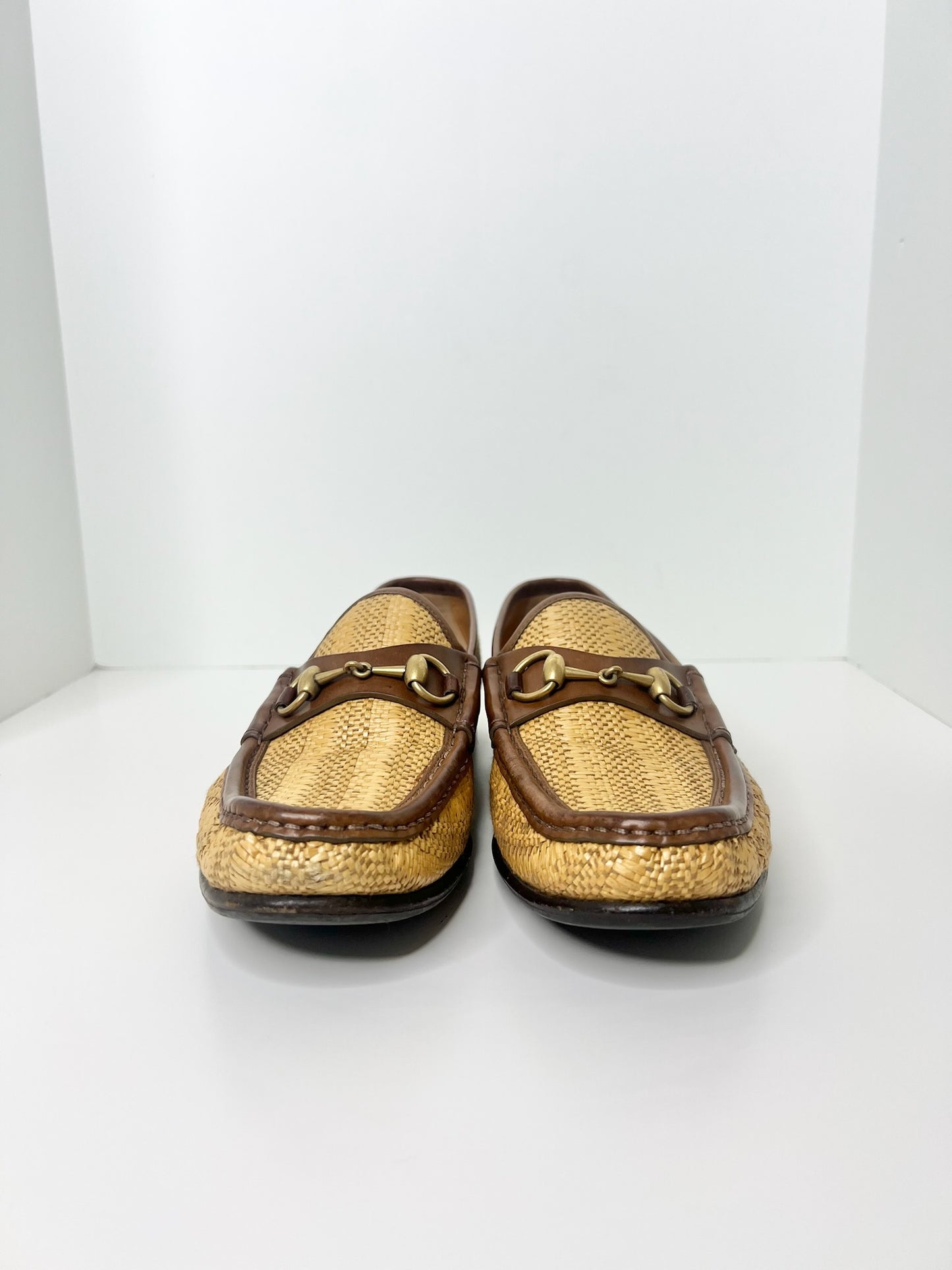Gucci Horsebit Raffia Loafers, Size 7