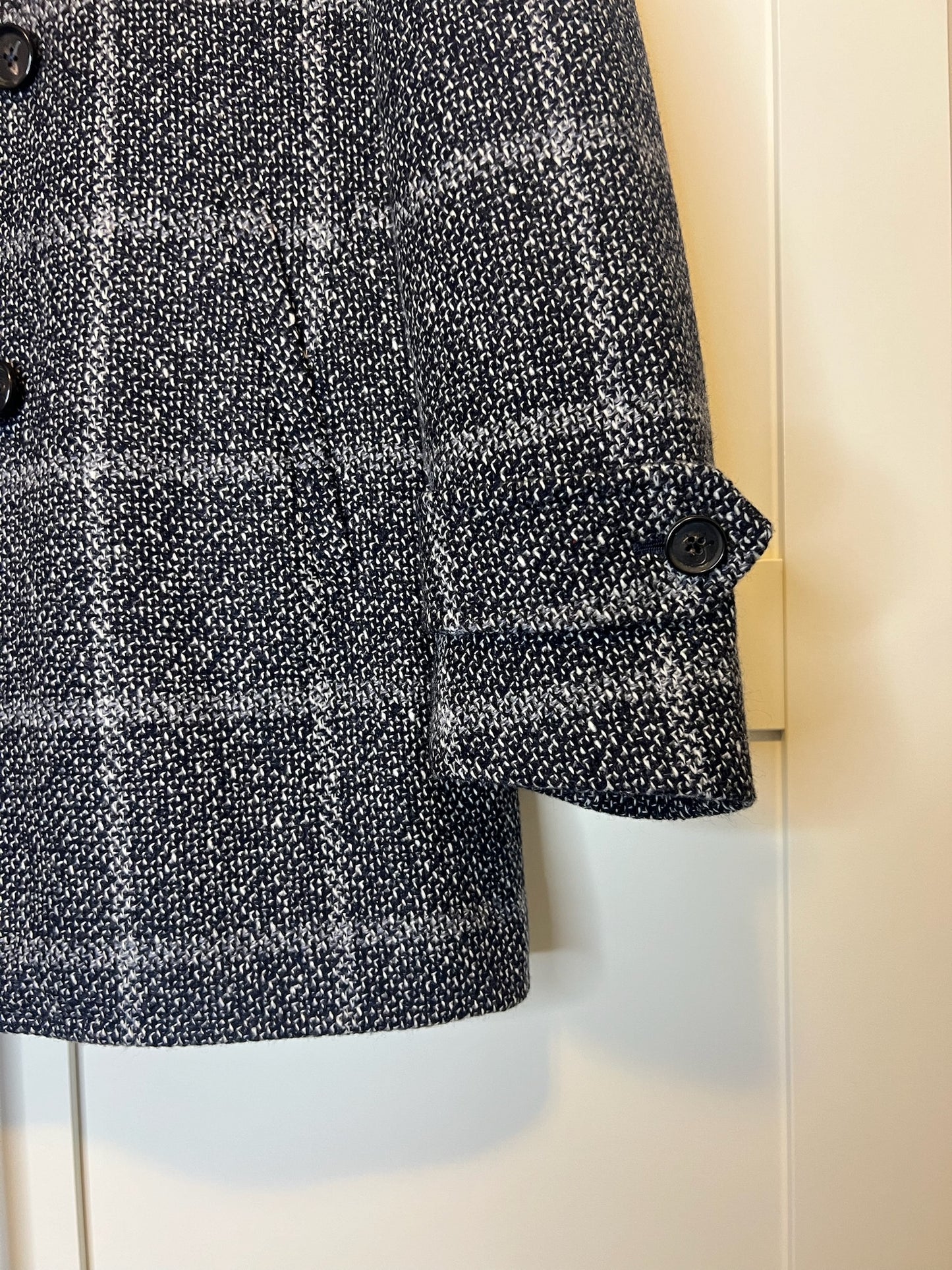 Isaia Napoli Plaid Navy Coat, Size 54R