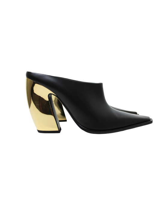 Bottega Veneta Black Tex Pointed-Toe Mules, Size 40