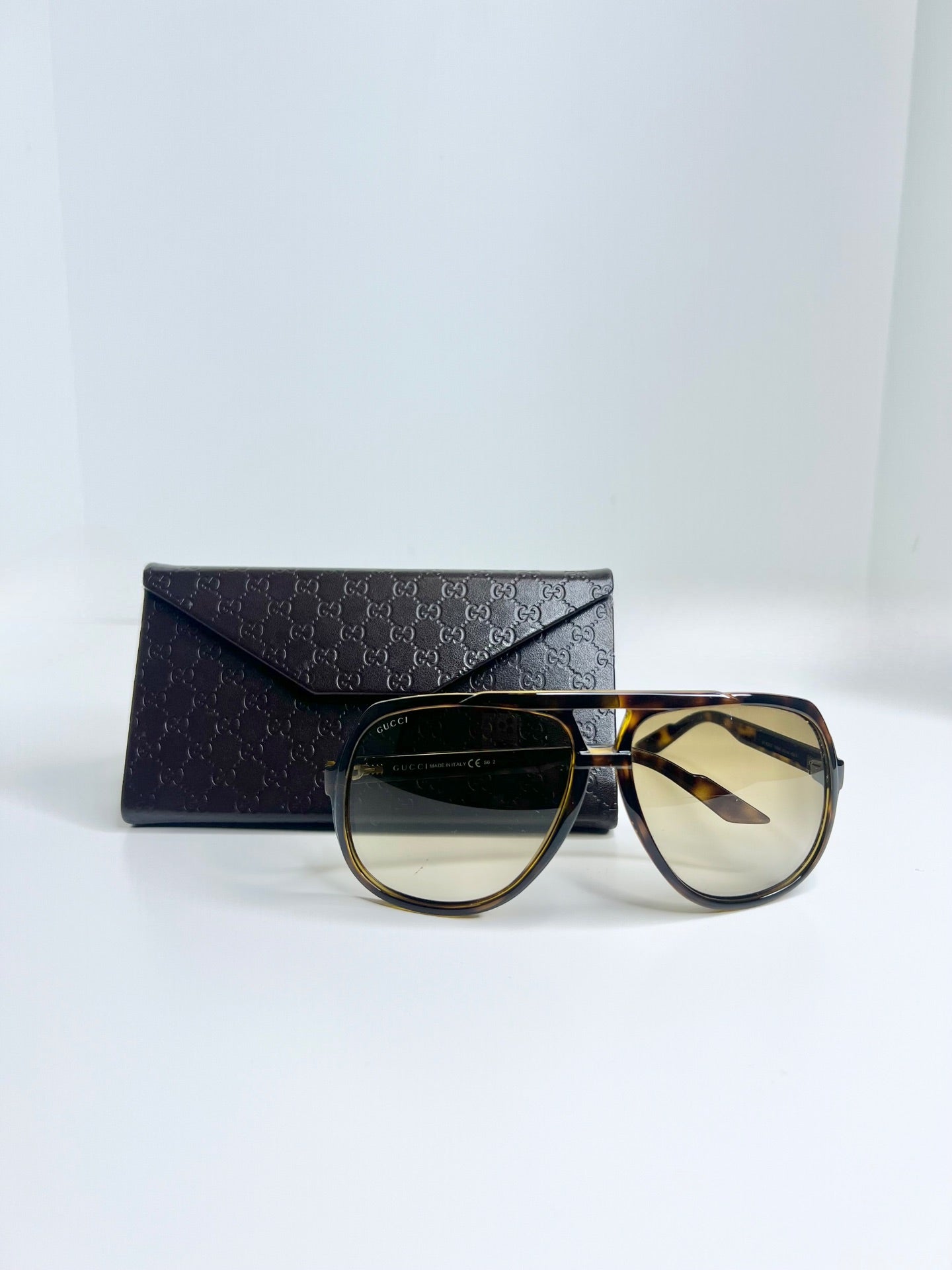 Gucci 1622 Tortoise Brown Aviator Frame Sunglasses