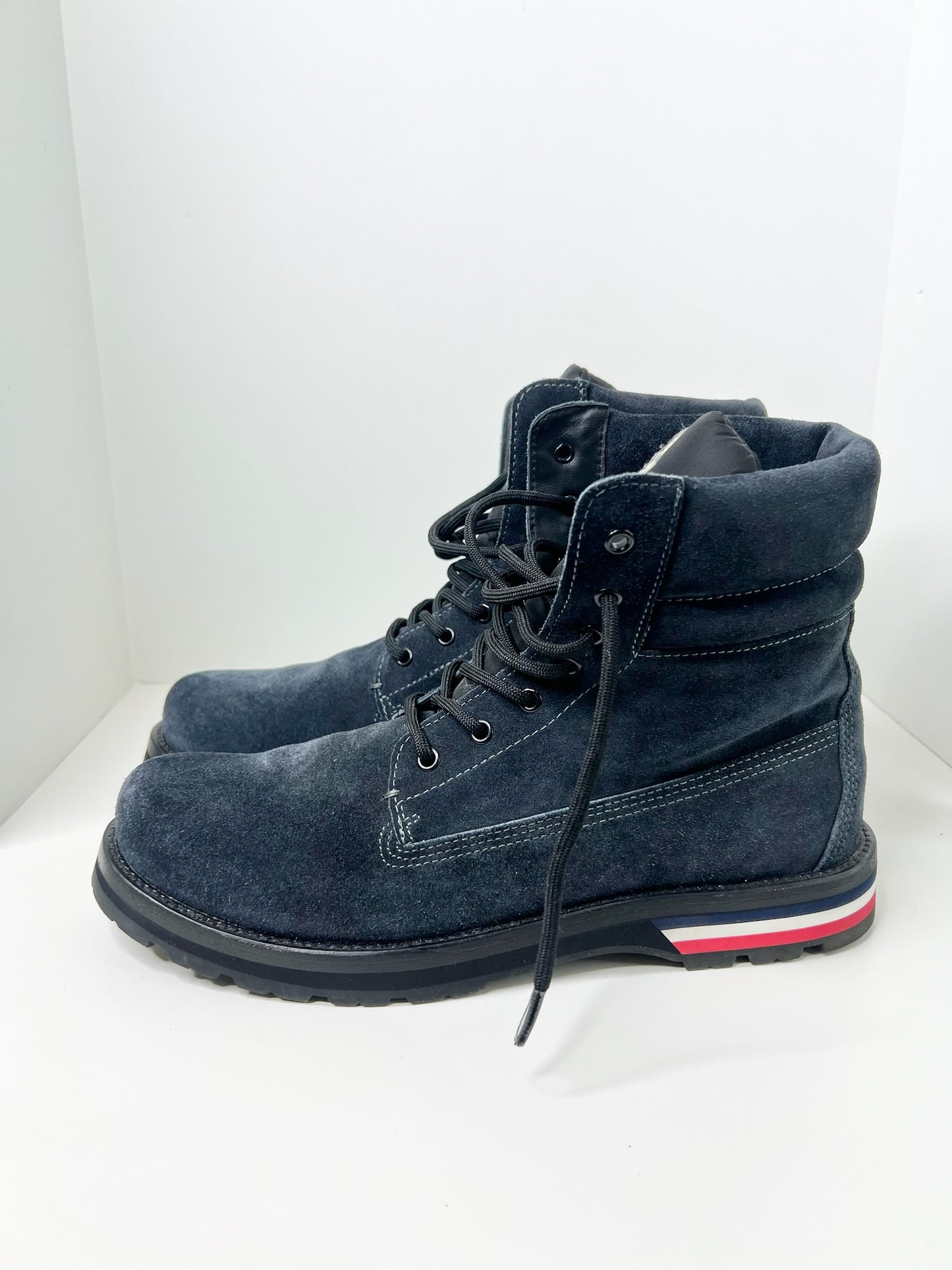 Moncler Navy Suede Combat Boots, Size 45