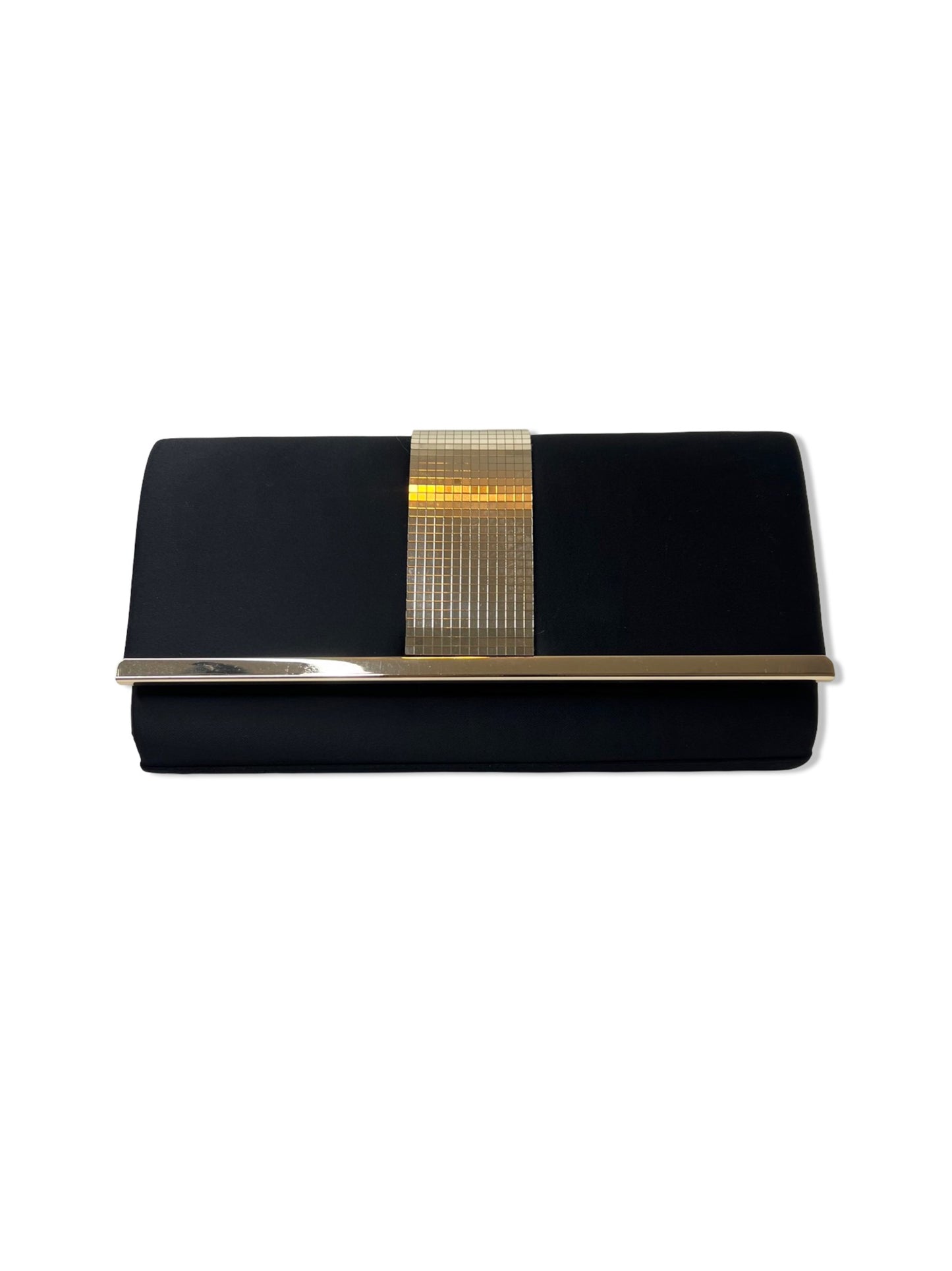 Black Satin Purse w/ Mirrored Gold Detail