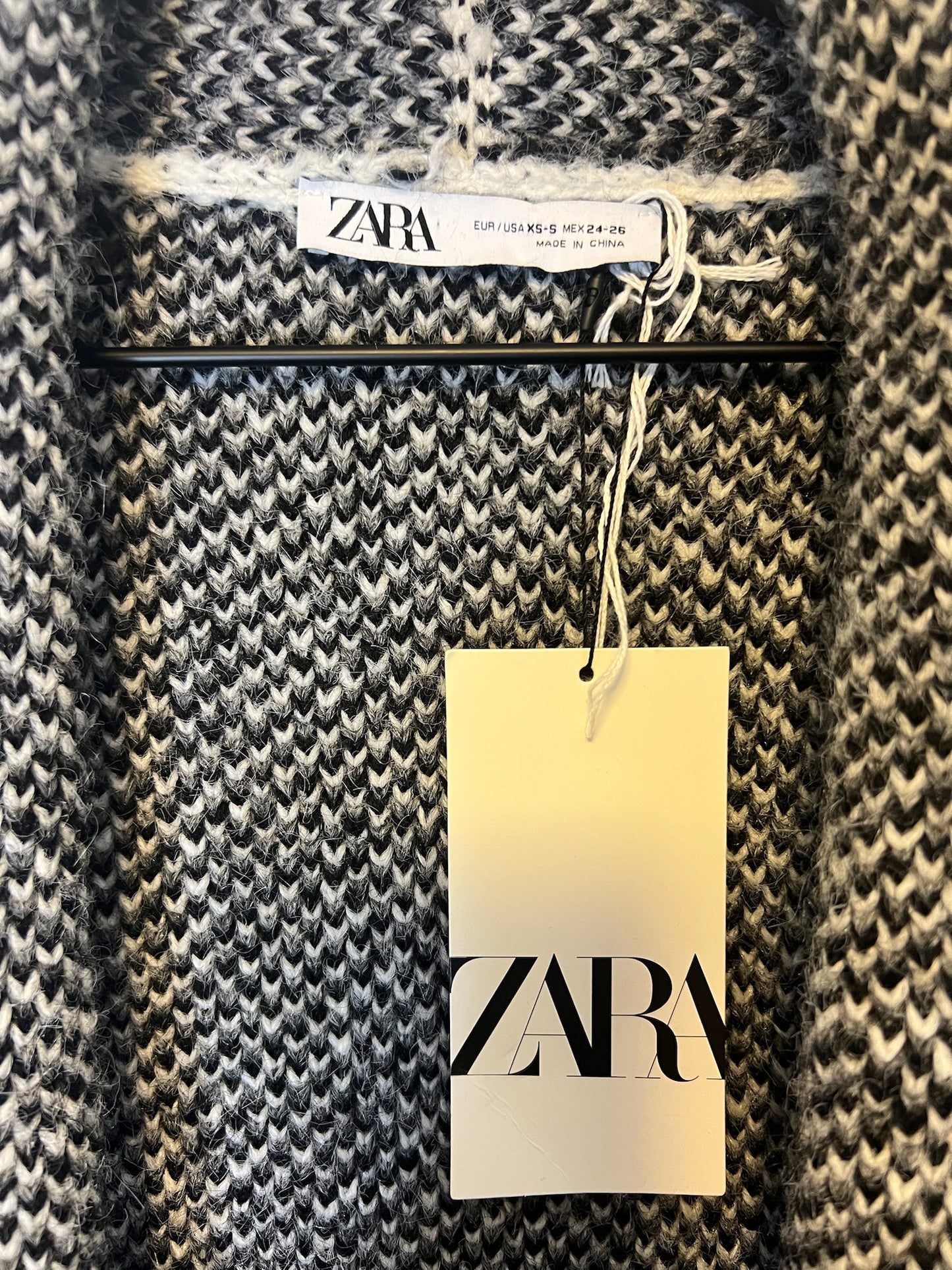 NWT! Zara Black and White Watercolor Cardigan, Size XS-S