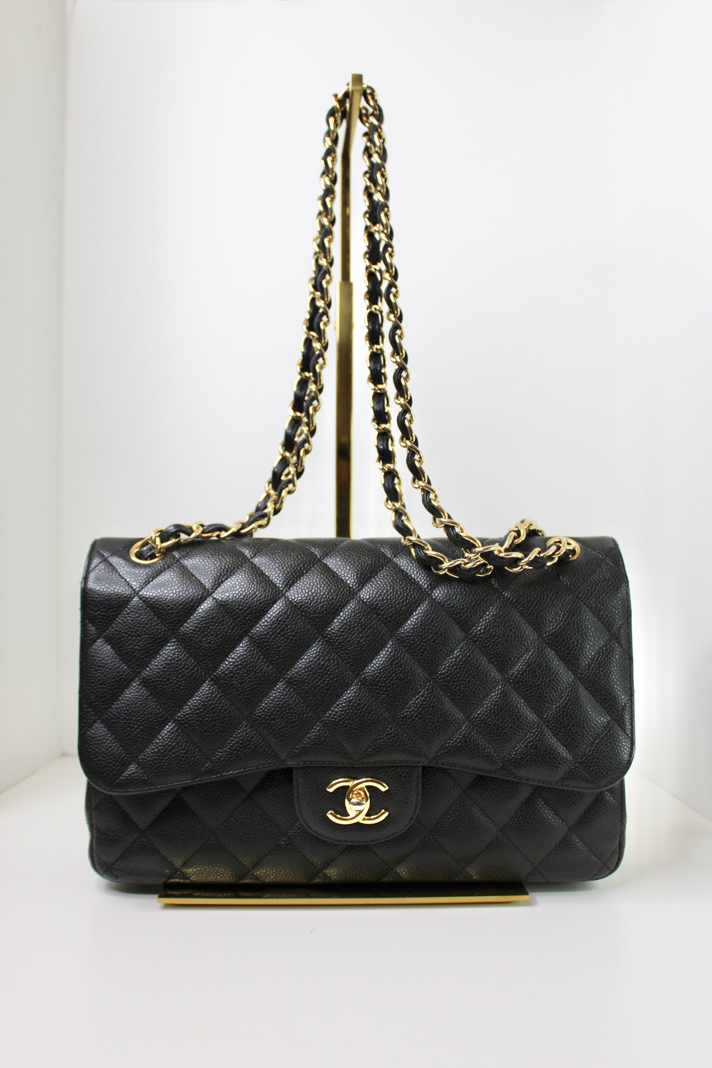 Chanel Black Caviar Quilted Jumbo Double Flap