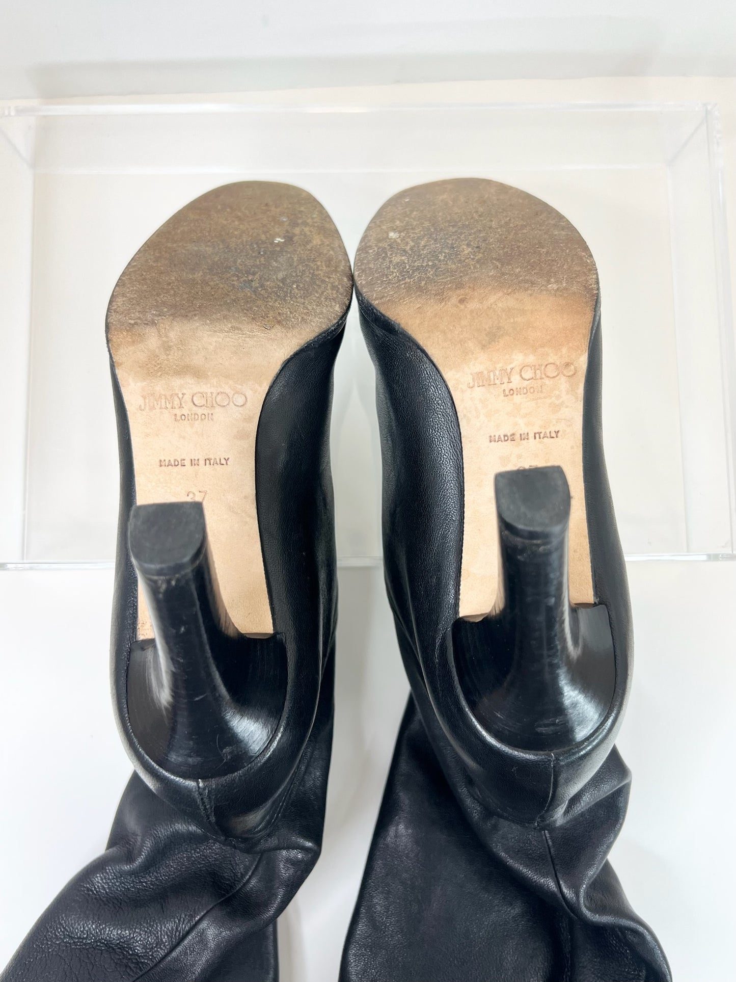 Jimmy Choo Black Leather Over-The-Knee Boots, Size 37