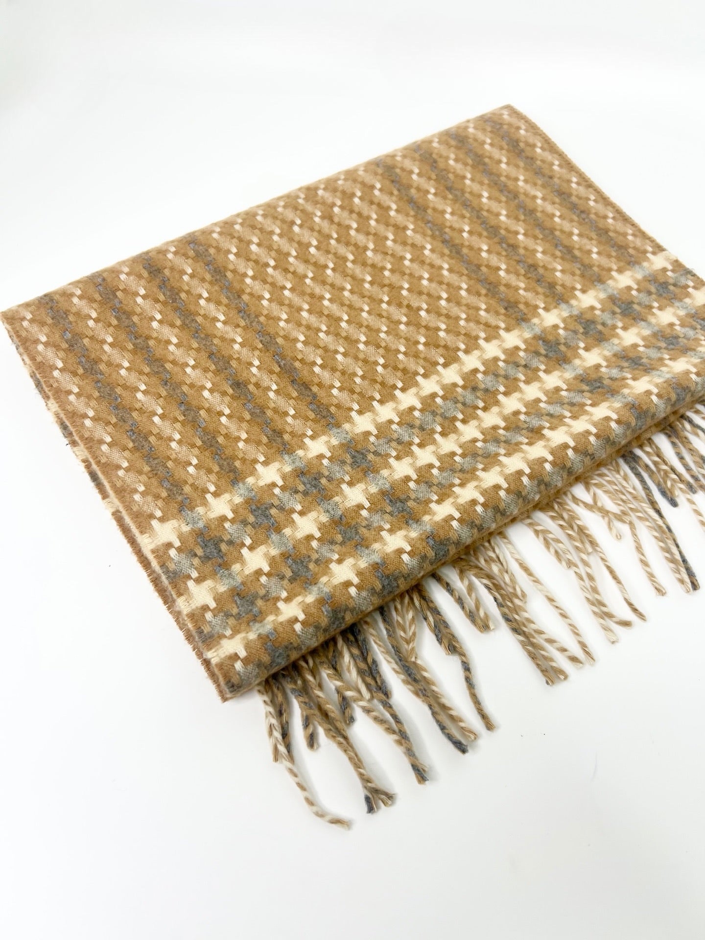 100% Cashmere Tan & Gray Scarf