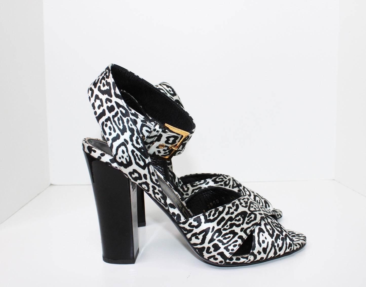 Tom Ford Leopard Print Satin Sandals, Size 40