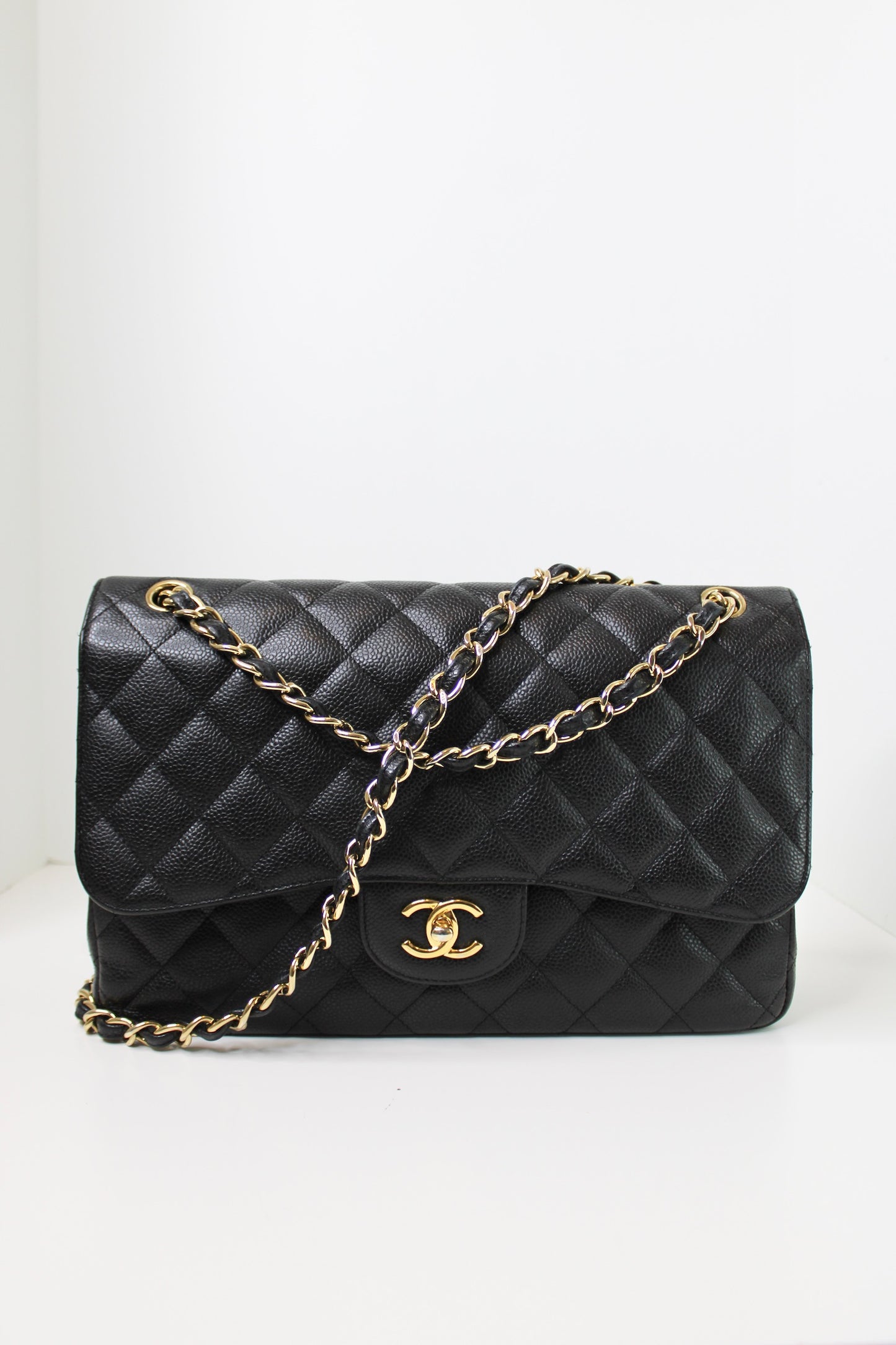 Chanel Black Caviar Quilted Jumbo Double Flap