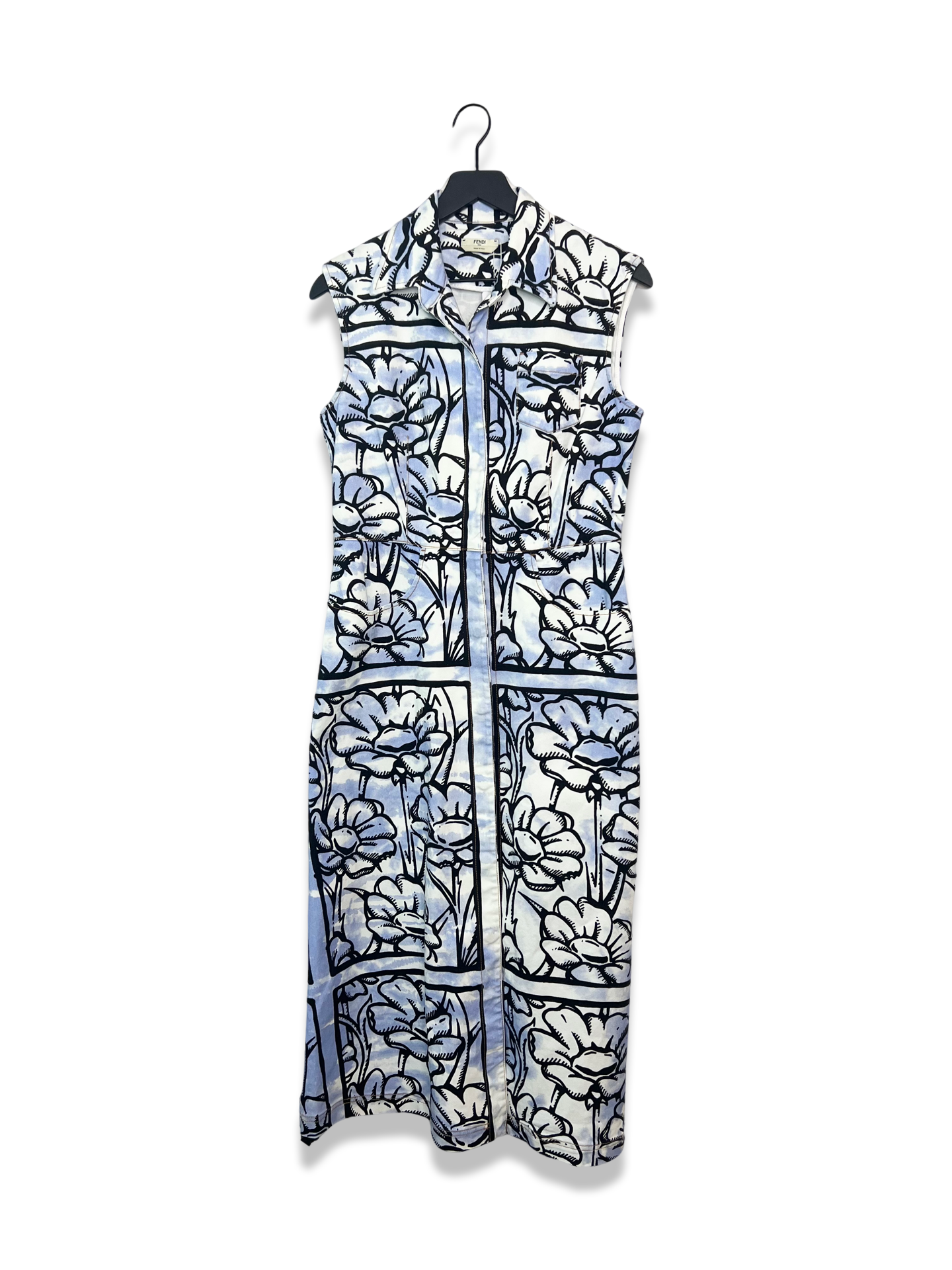 Fendi Denim White & Blue Printed Shirtdress, Size 44 MoMosCloset Fendi Denim White & Blue Printed Shirtdress, Size 44 MoMosCloset