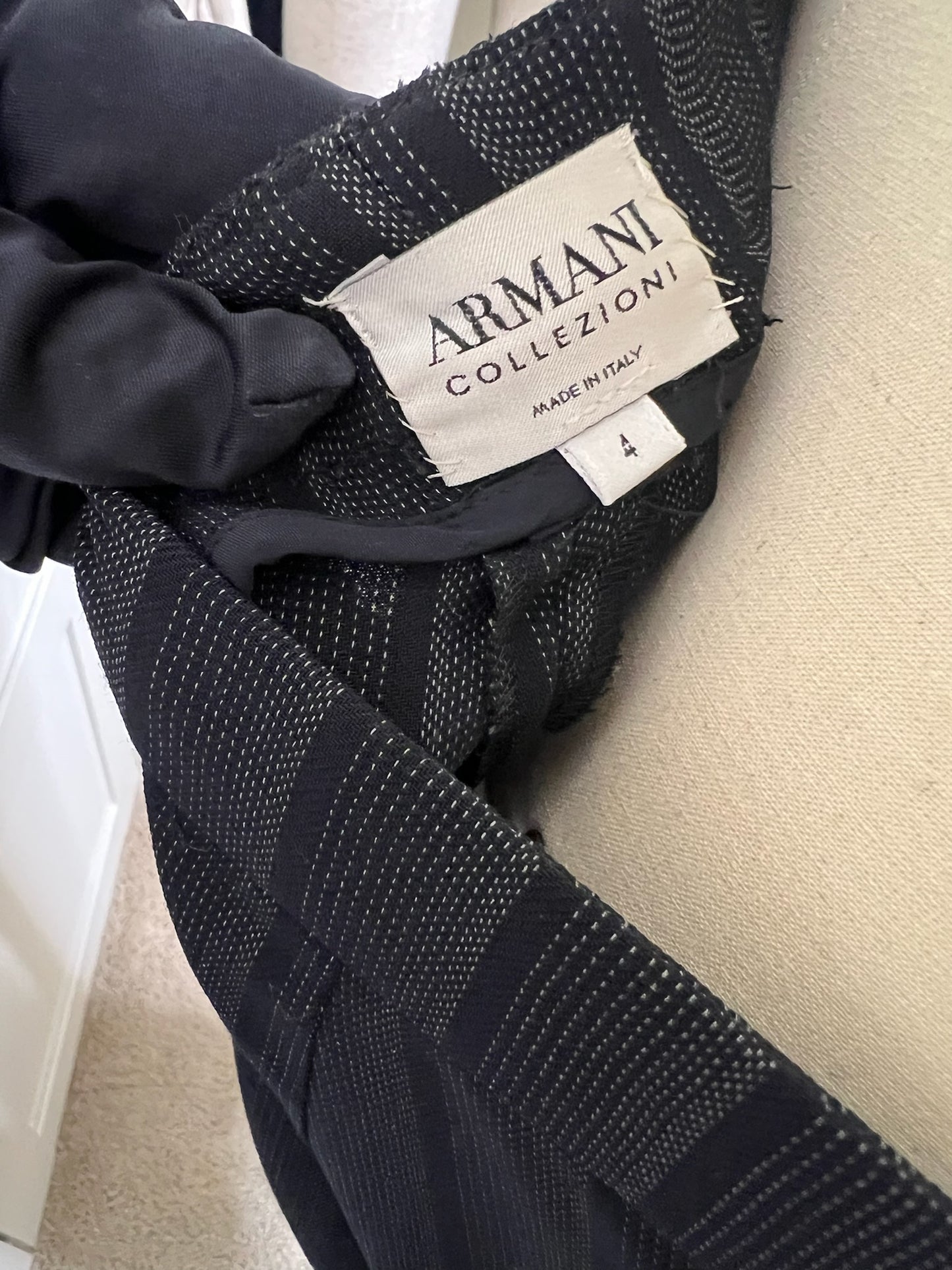 Armani Collezioni Black & Gray Striped Tailored 2-Piece Suit (Jacket and Pants), Size 4