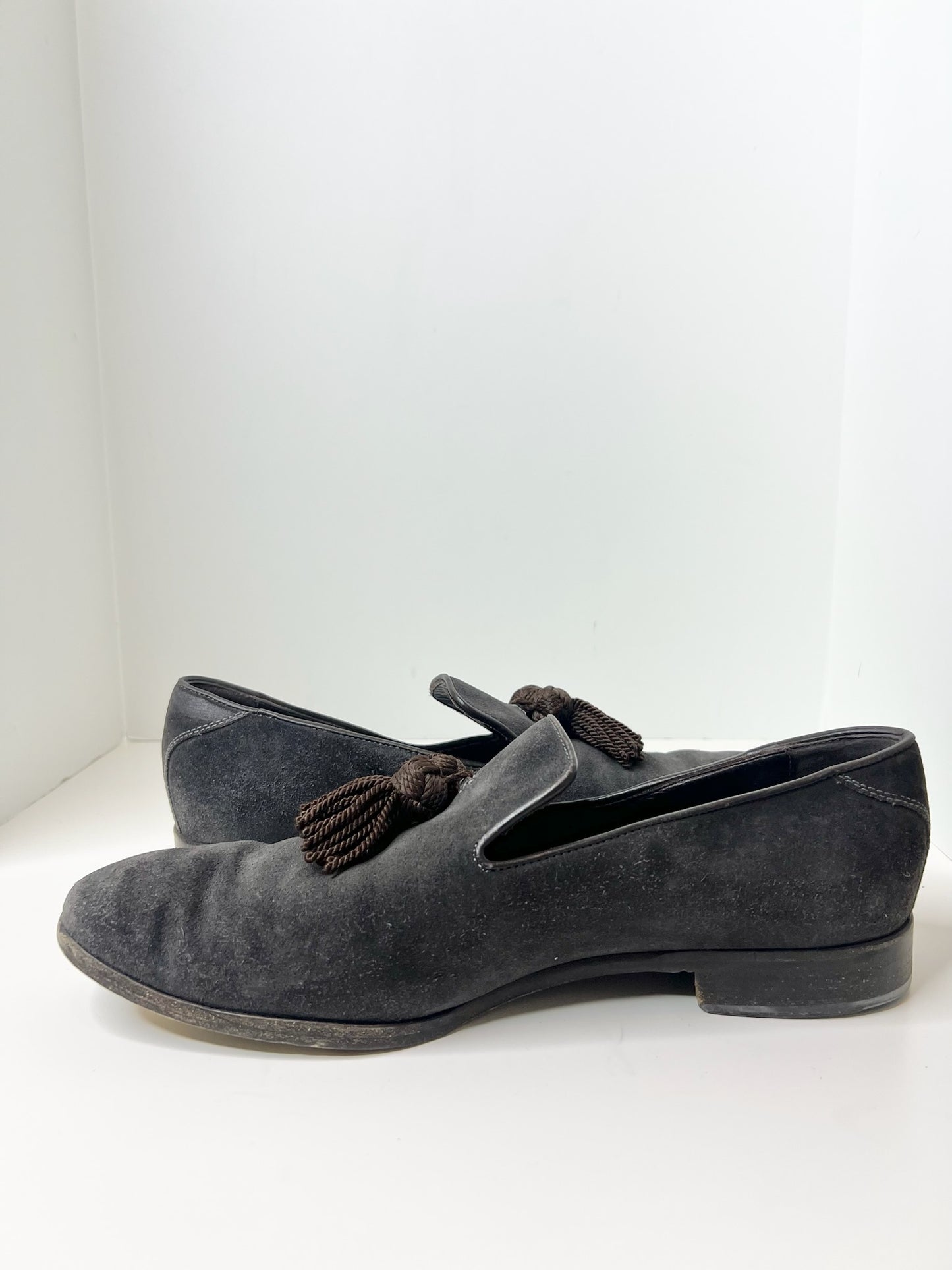 Jimmy Choo Brown Suede and Leather Foxley Tassel Loafers, Size 46