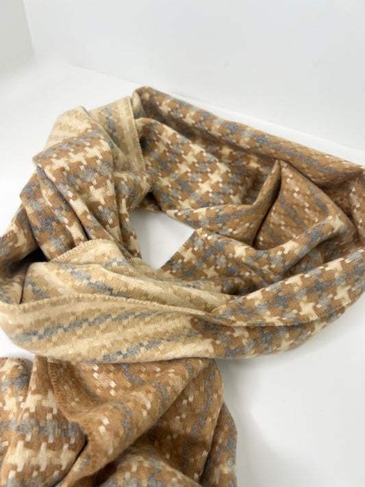 100% Cashmere Tan & Gray Scarf