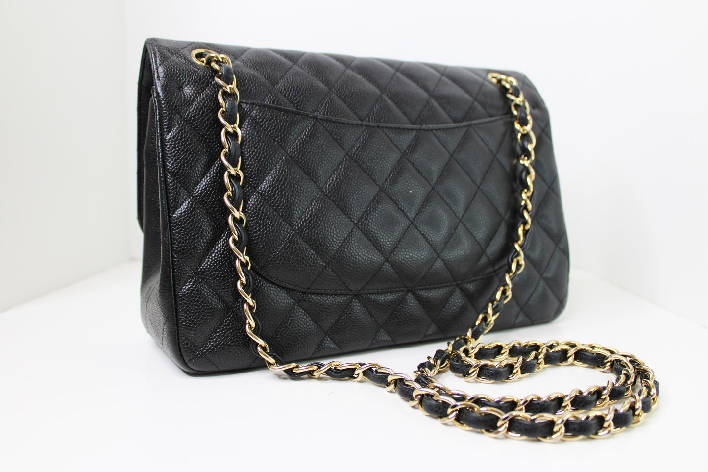 Chanel Black Caviar Quilted Jumbo Double Flap