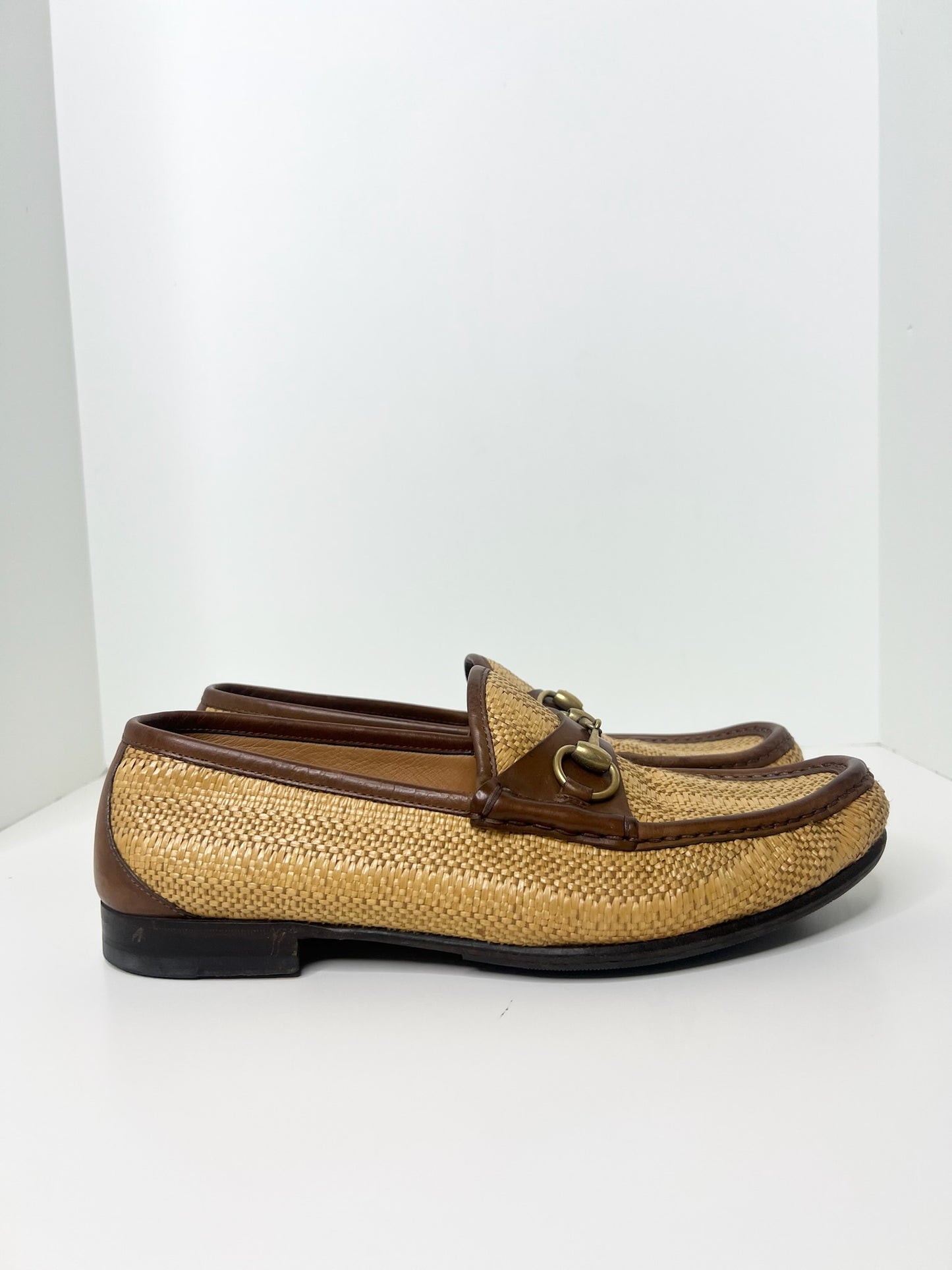 Gucci Horsebit Raffia Loafers, Size 7