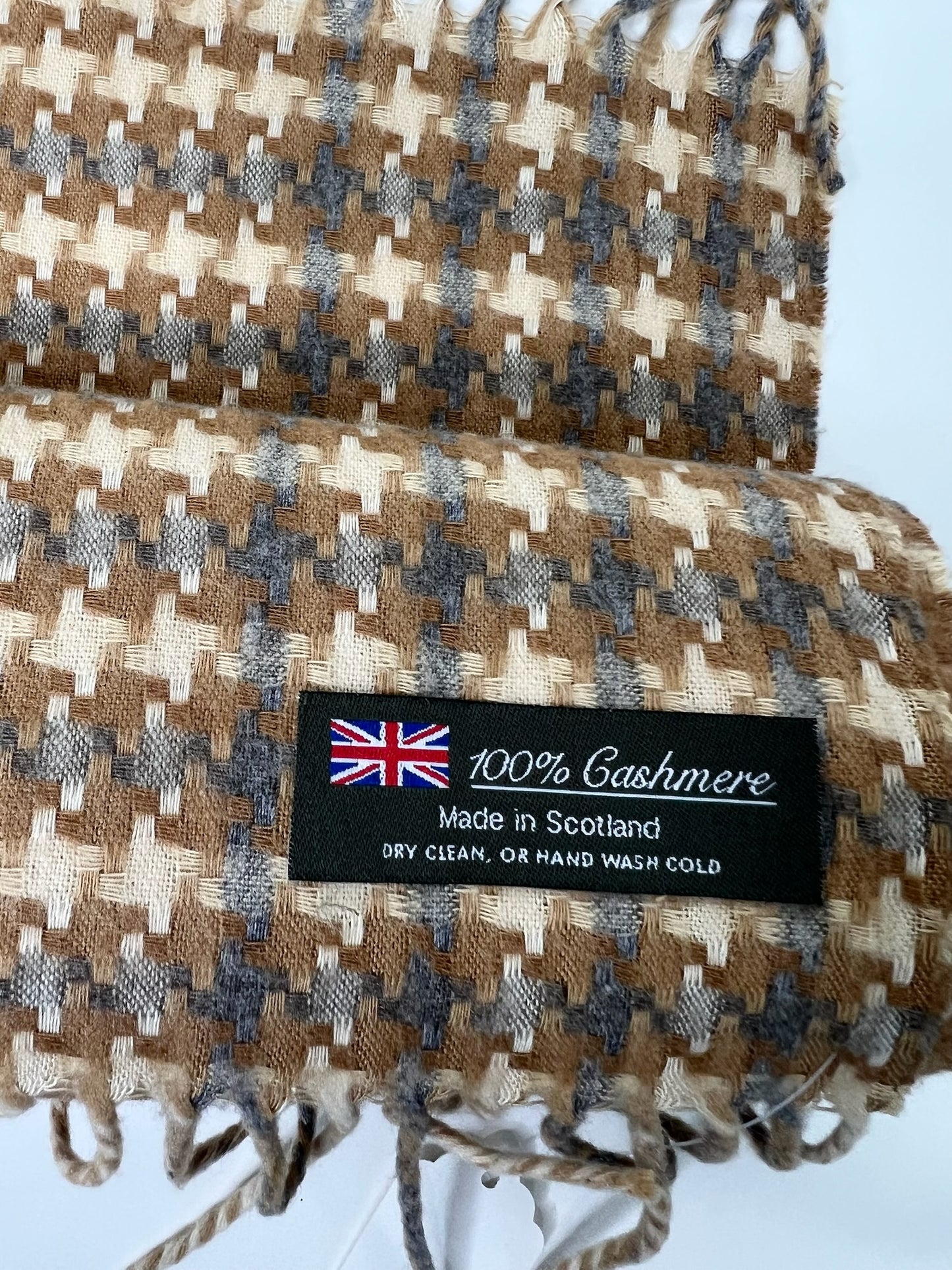 100% Cashmere Tan & Gray Scarf