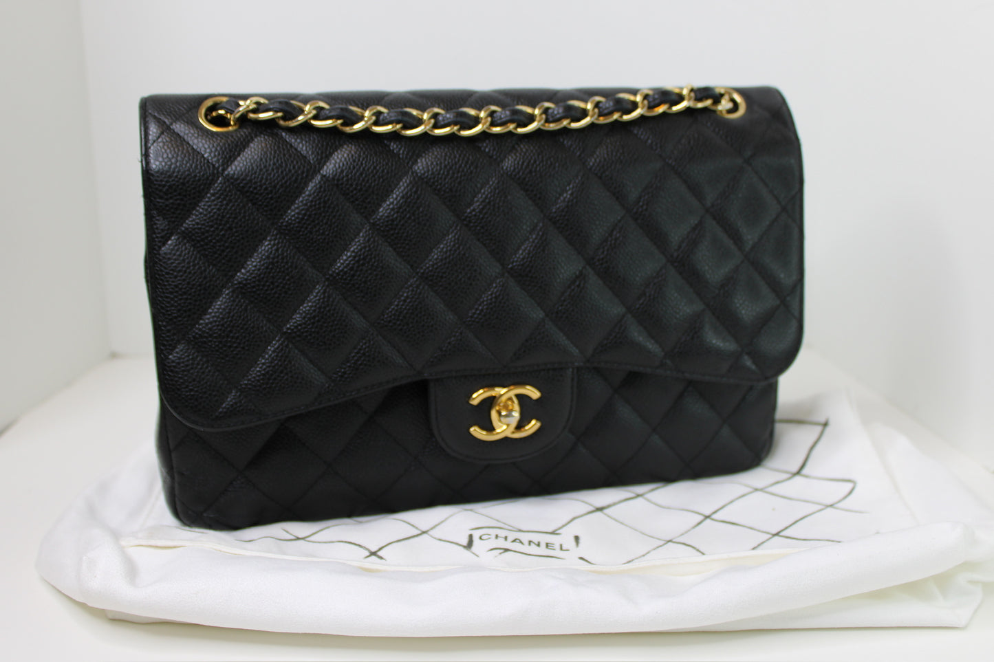Chanel Black Caviar Quilted Jumbo Double Flap