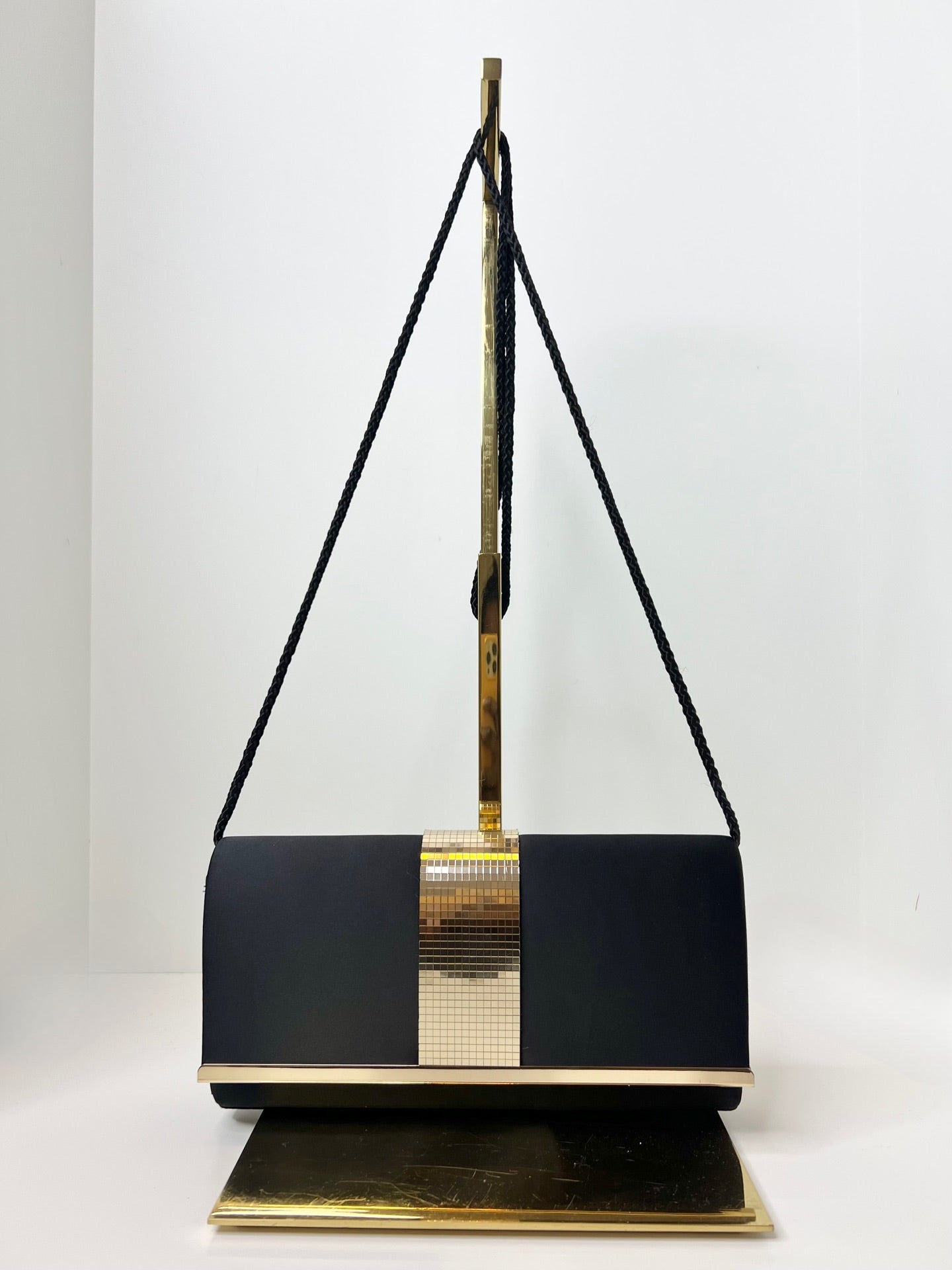 Black Satin Purse w/ Mirrored Gold Detail