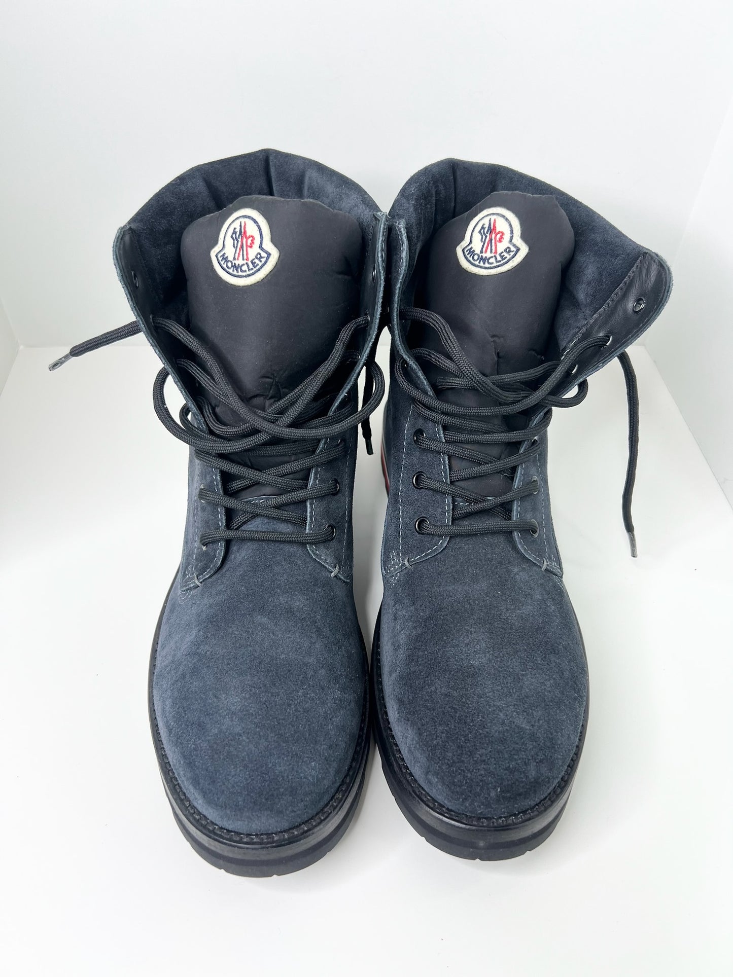 Moncler Navy Suede Combat Boots, Size 45