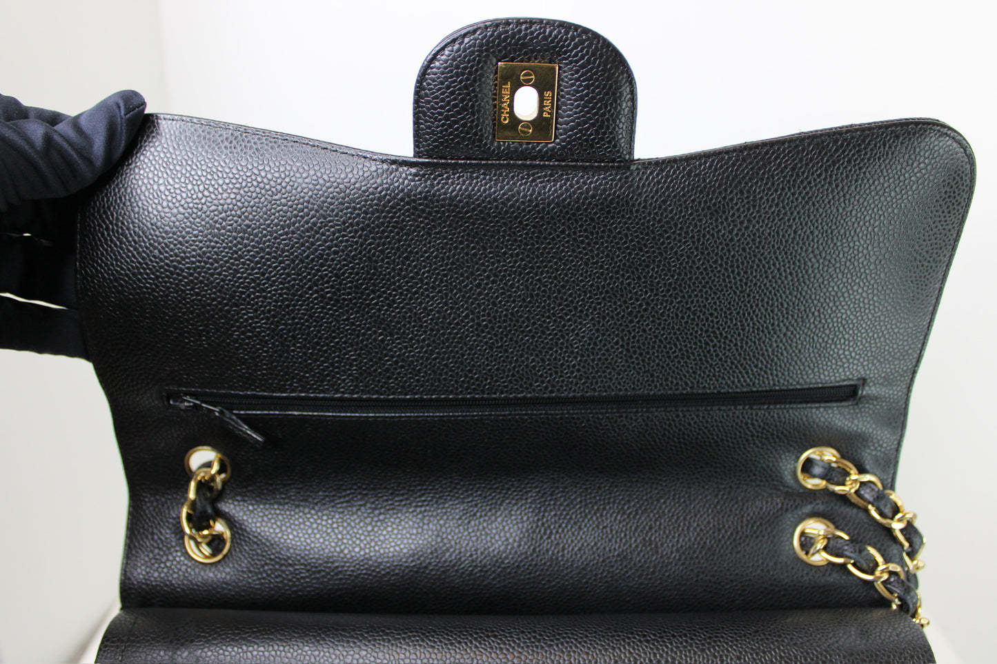 Chanel Black Caviar Quilted Jumbo Double Flap