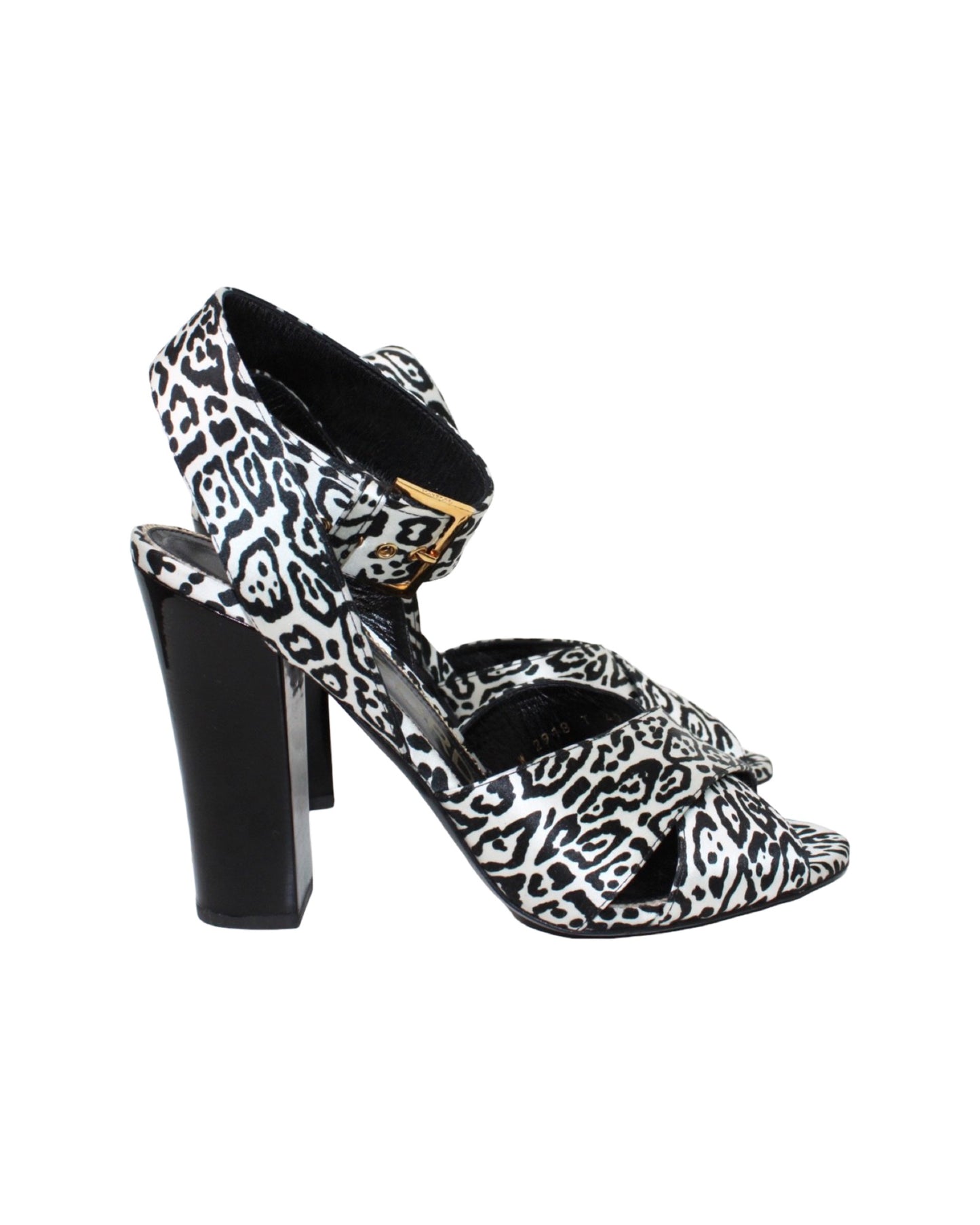 Tom Ford Leopard Print Satin Sandals, Size 40