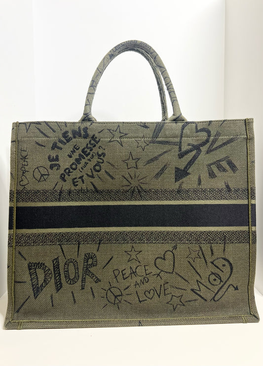 Christian Dior Large Graffiti Book Tote, Green
