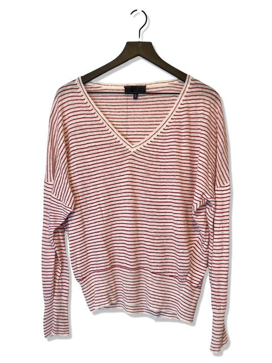 Nili Lotan V-Neck Red and White Stripe Shirt, Size M