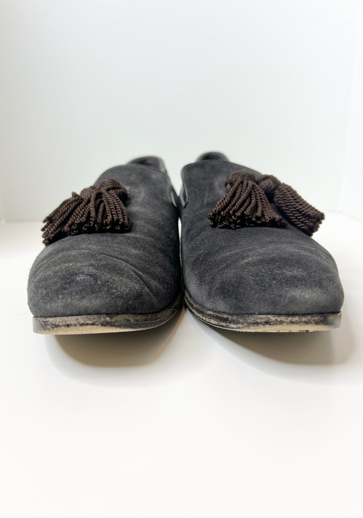 Jimmy Choo Brown Suede and Leather Foxley Tassel Loafers, Size 46
