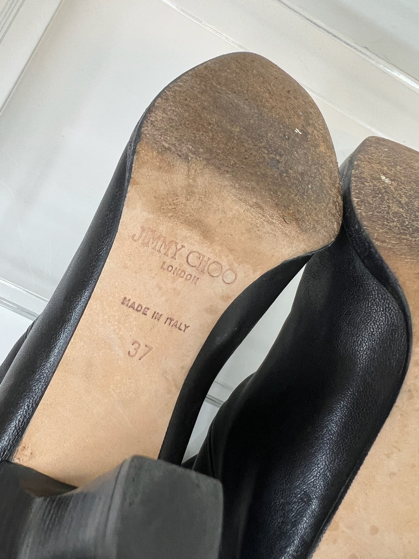 Jimmy Choo Black Leather Over-The-Knee Boots, Size 37