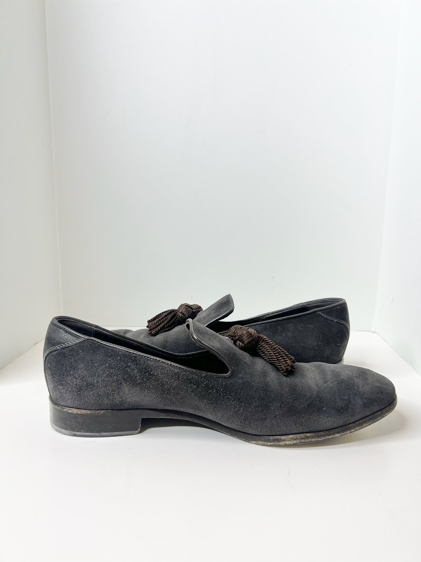 Jimmy Choo Brown Suede and Leather Foxley Tassel Loafers, Size 46