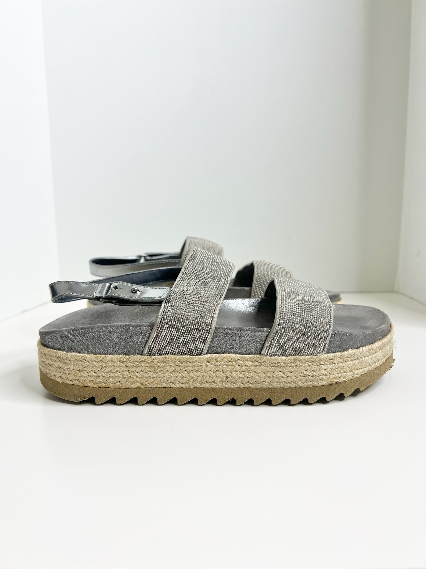 Brunello Cucinelli Two Band Embellished Sandals, Size 38