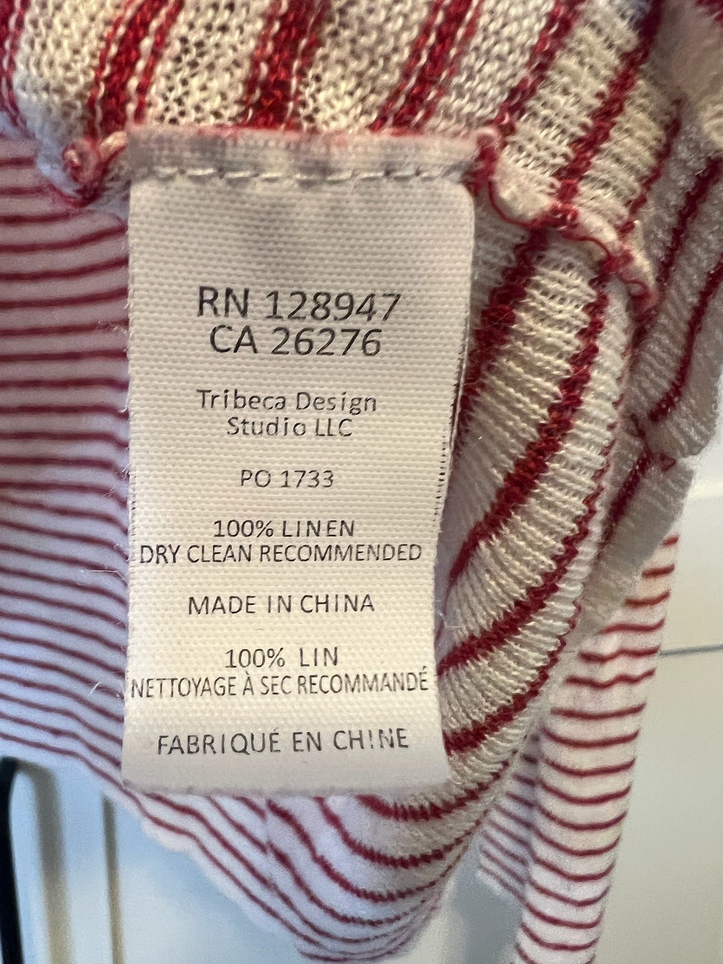 Nili Lotan V-Neck Red and White Stripe Shirt, Size M
